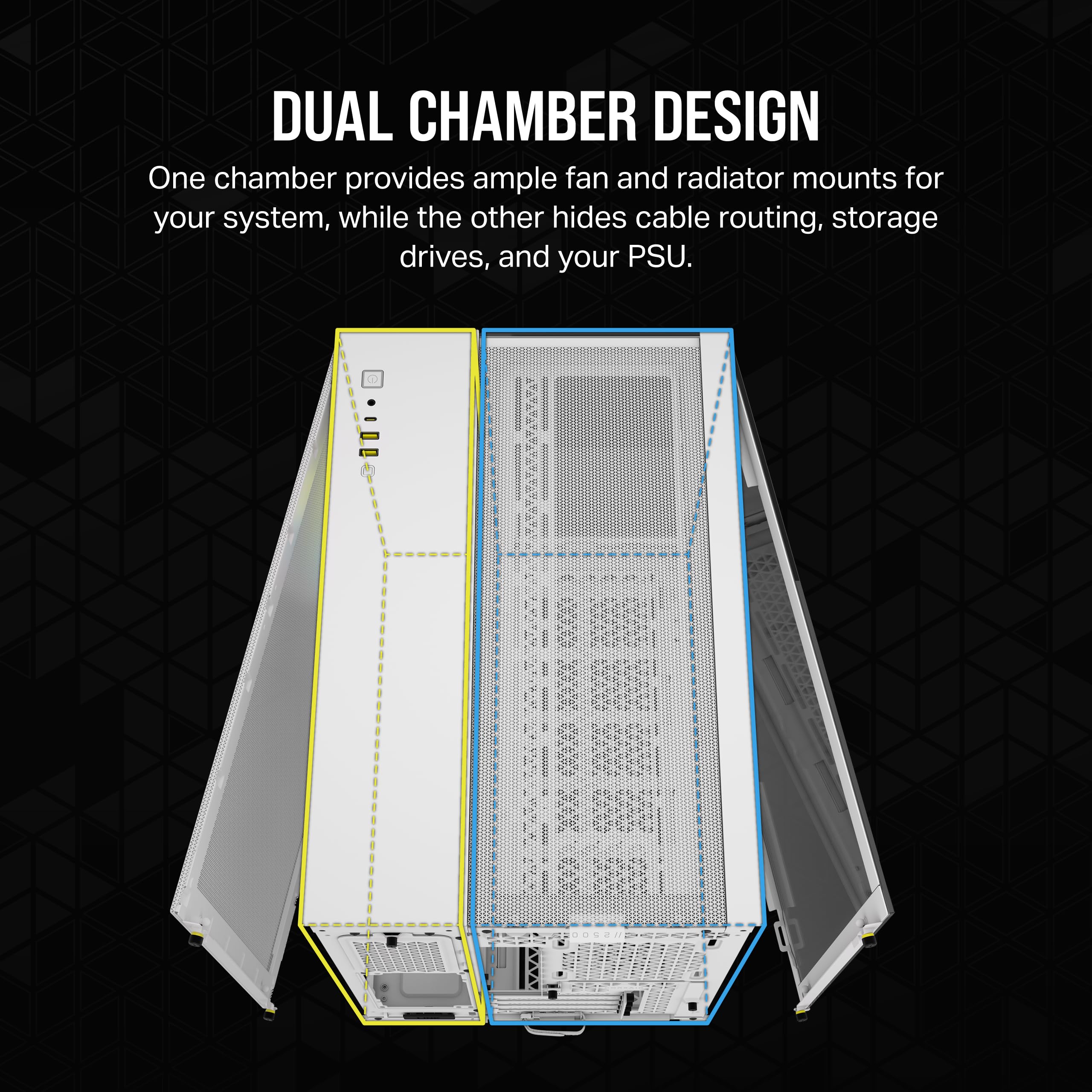 CORSAIR iCUE Link 2500X RGB White Small-Tower mATX PC Case - Dual Chamber Design, Panoramic Tempered Glass, Reverse Connection Motherboard Compatible - Includes 2X CORSAIR RX120 RGB Fans - Perfect for Gaming Rigs & High-Performance PC Builds