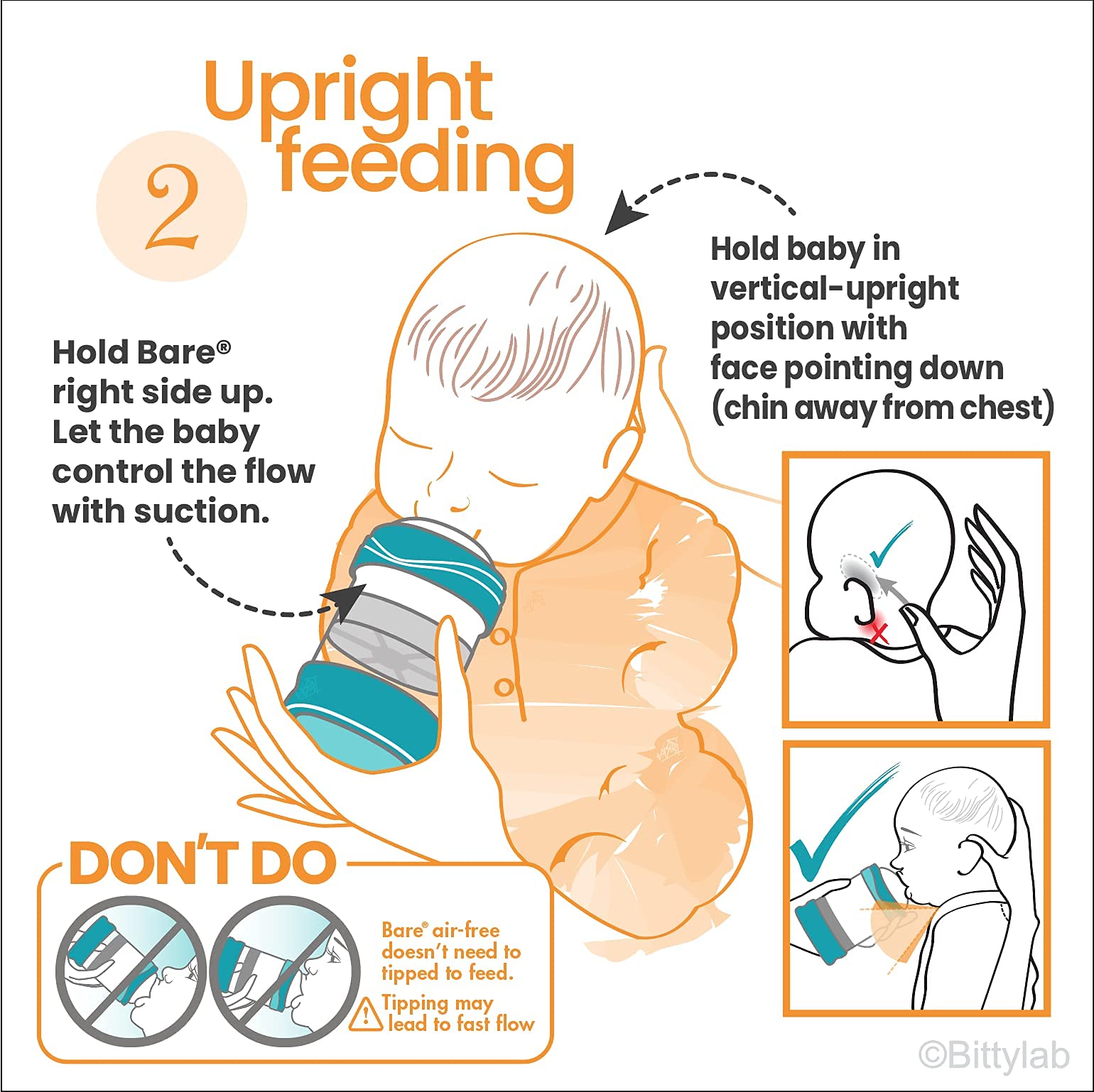 Bittylab Bare Air-Free 8oz Baby Bottle Twin Pack with 2 Nipples - Perfe-Latch for Breastfed Babies & Easy-Latch for Bottle-Fed Infants - Reduces Reflux, Colic, Gas & Improves Sleep - Easy to Use - Perfect for Daycare, Travel & Nighttime Feeding