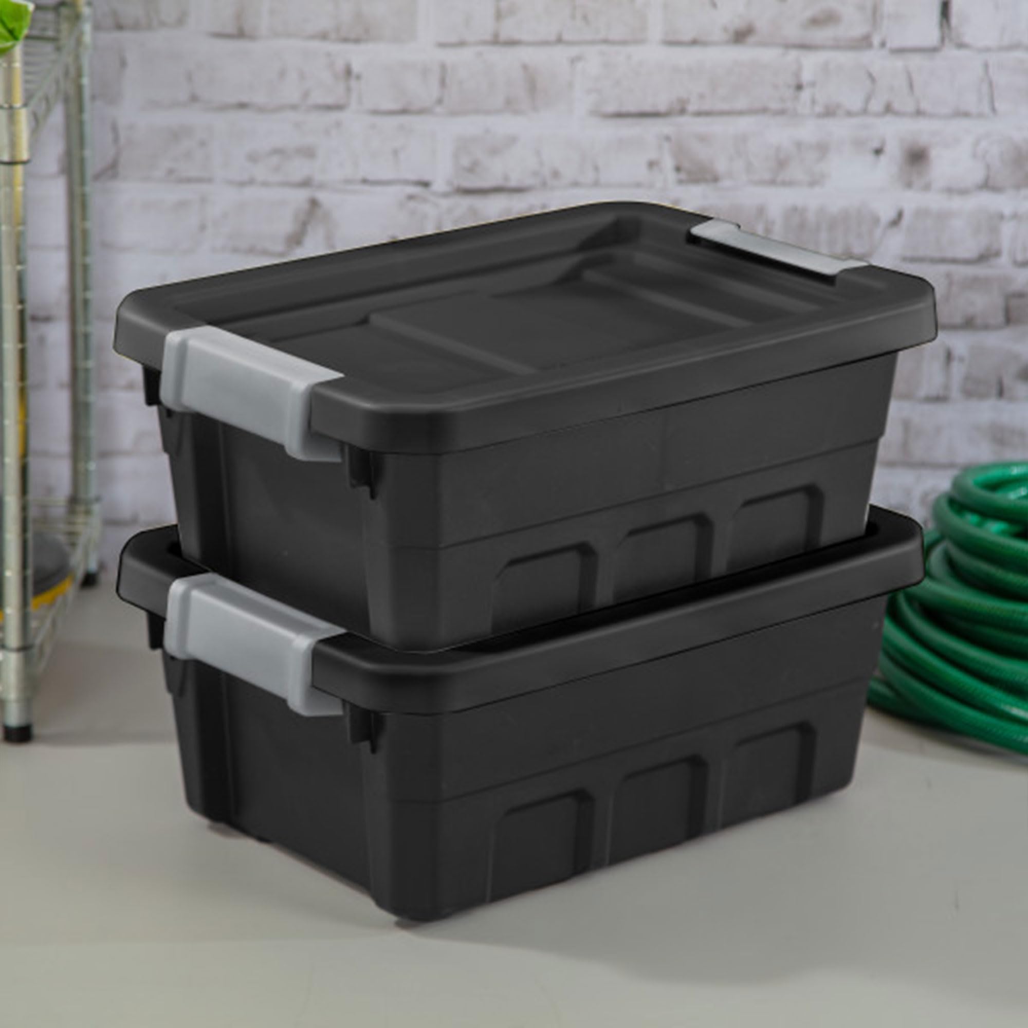 Sterilite 18-Pack 4 Gallon Black Plastic Storage Bins with Lids - Stackable Organizing Containers for Home, Office, Garage & Closet Storage Solutions