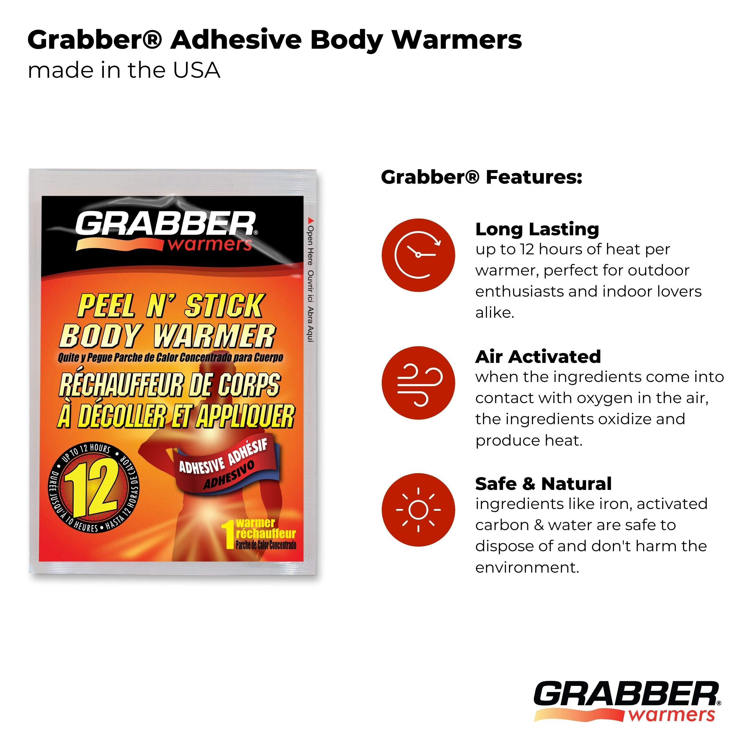 Grabber Warmers 12+ Hours Peel & Stick Body Warmers - 40 Count Pack | Long-Lasting Heat for Outdoor Activities, Hunting, Skiing & Cold Weather