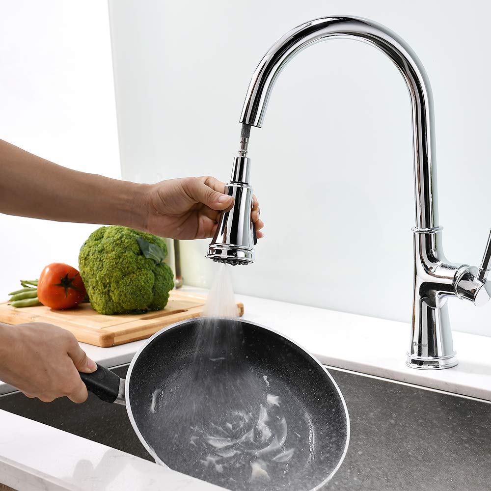 Polished Chrome Kitchen Faucet with Pull Down Sprayer - Single Hole Farmhouse Sink Faucet for RV & Laundry Use