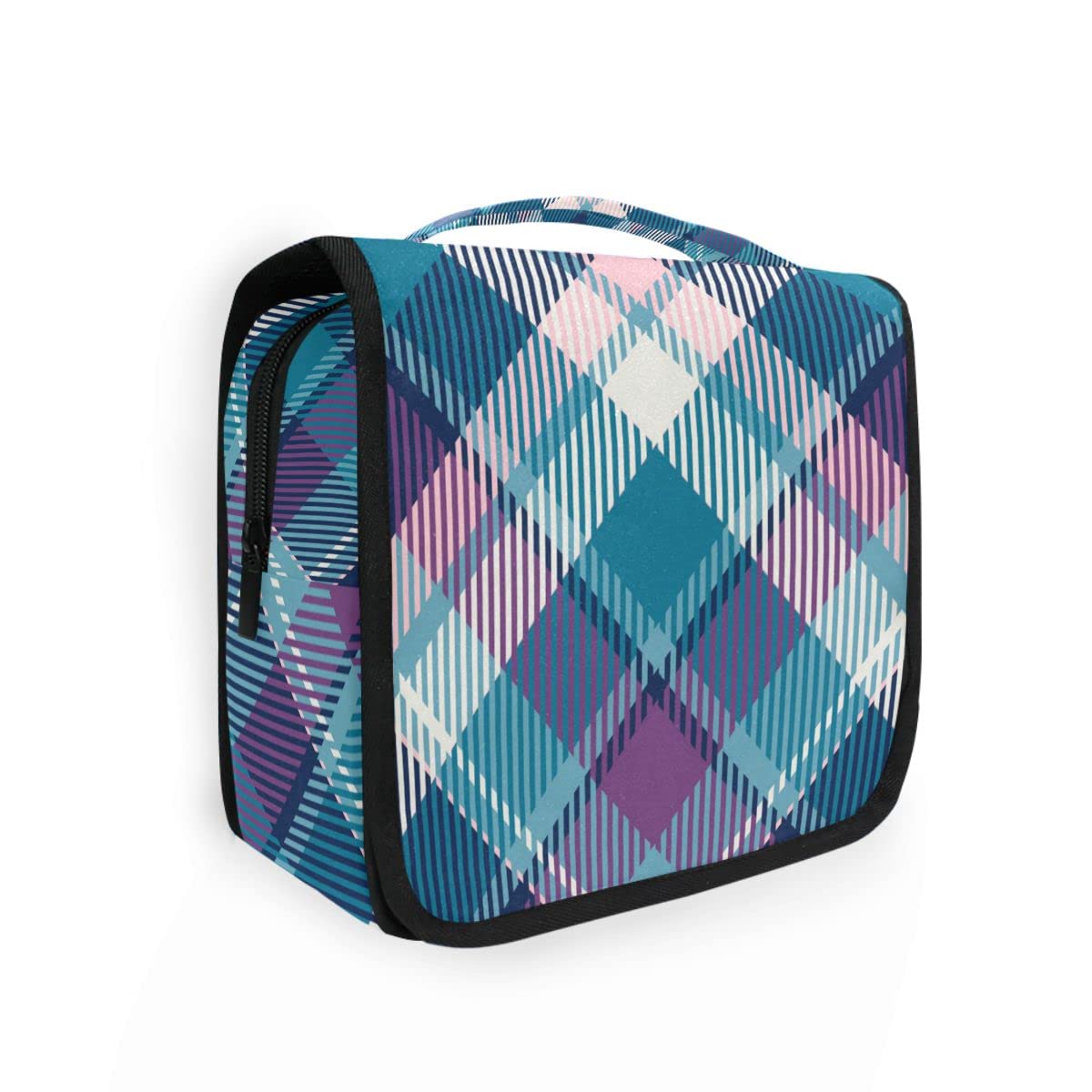 Large Capacity Tartan Hanging Toiletry Bag - Waterproof Travel Makeup Organizer for Women & Men | Perfect for Brushes, Cosmetics & Toiletries | Ideal for Travel, Camping & Gym Use