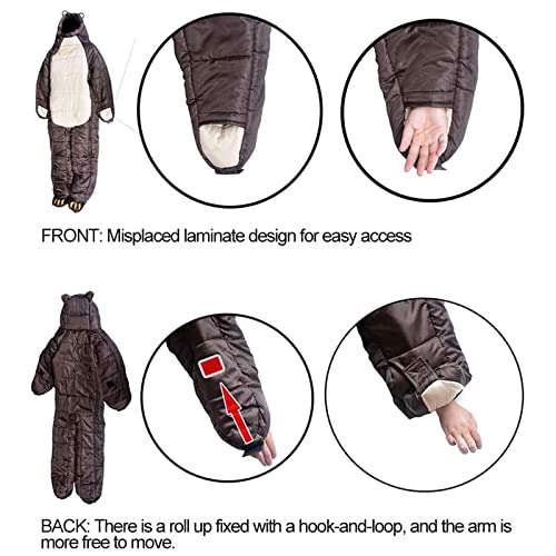 Wearable Bear-Shaped Sleeping Bag for Adults - Full Body Lightweight Winter Camping Gear, XL Size for Outdoor Hiking, Travel & Cold Weather Adventures