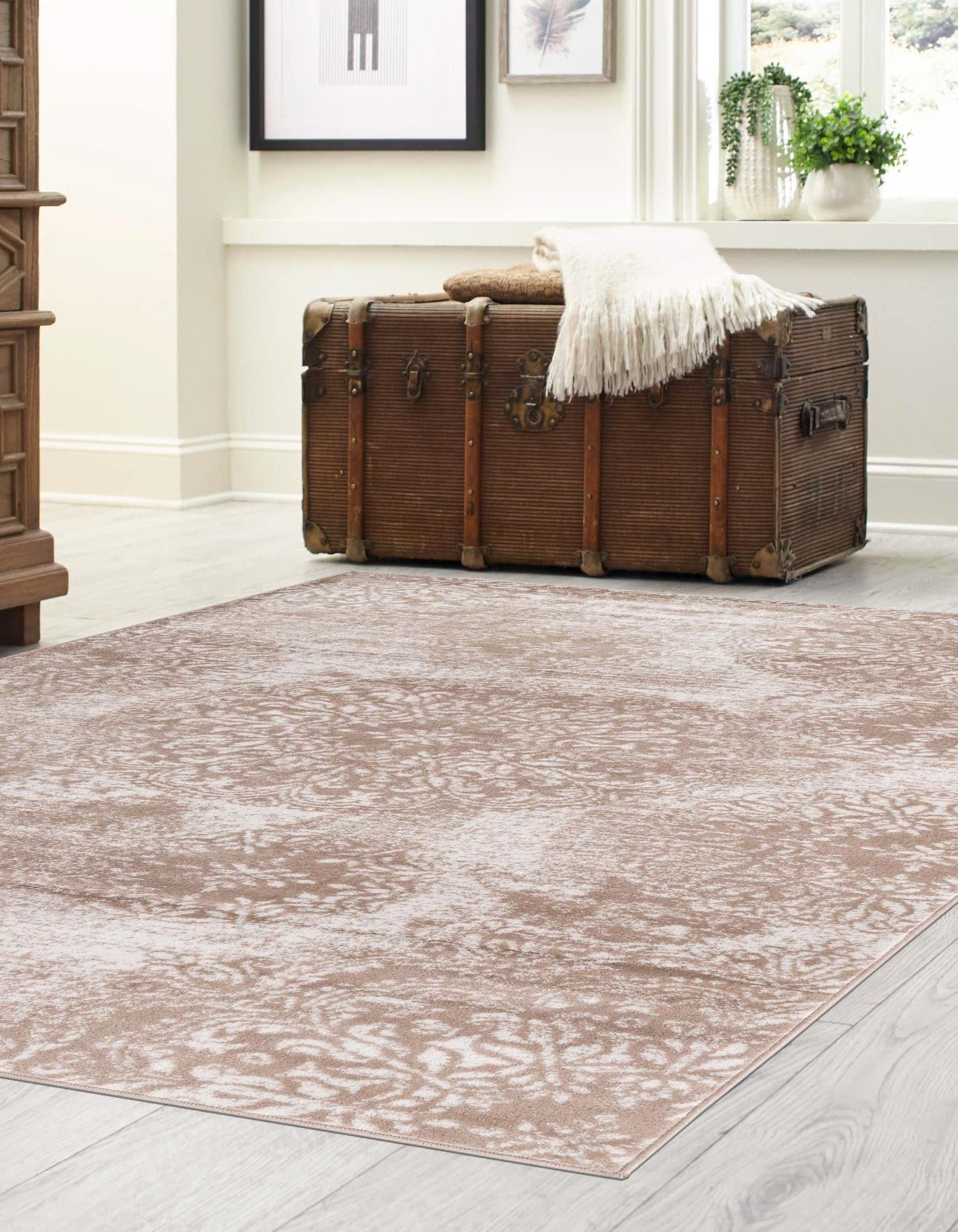 Monte Carlo Collection 6' x 9' Beige Area Rug - Soft Medium Pile Living Room Carpet for Large Spaces, Dining Rooms & Open Floor Plans | Home Decor, Office, Bedroom