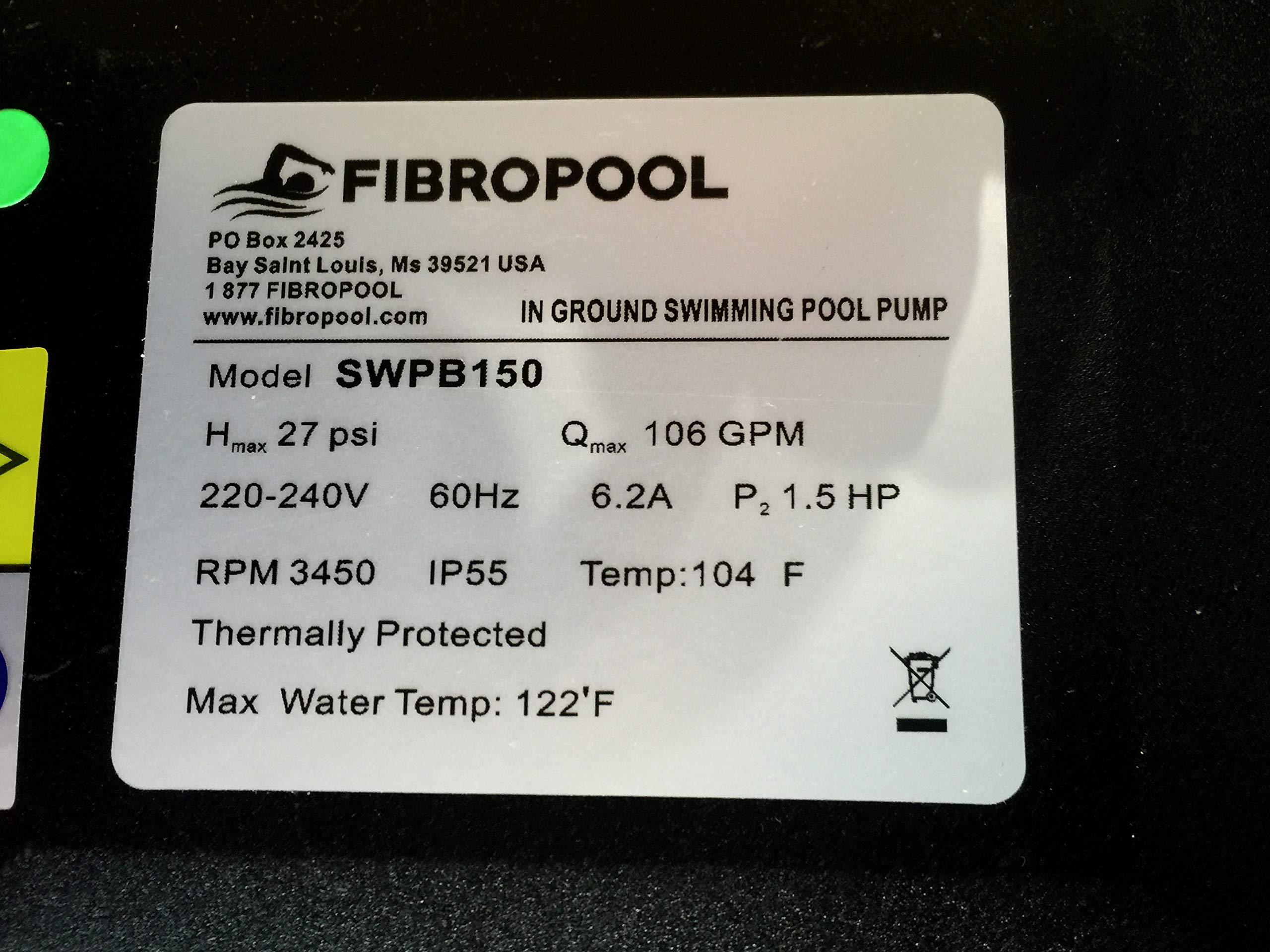 FibroPool 1.5 HP High Efficiency Swimming Pool Pump for In-Ground Pools & Spas | 1.5 Horsepower Single Speed Motor with Clear Top Lid | USA Designed | Perfect for Backyard Pool Maintenance & Water Circulation