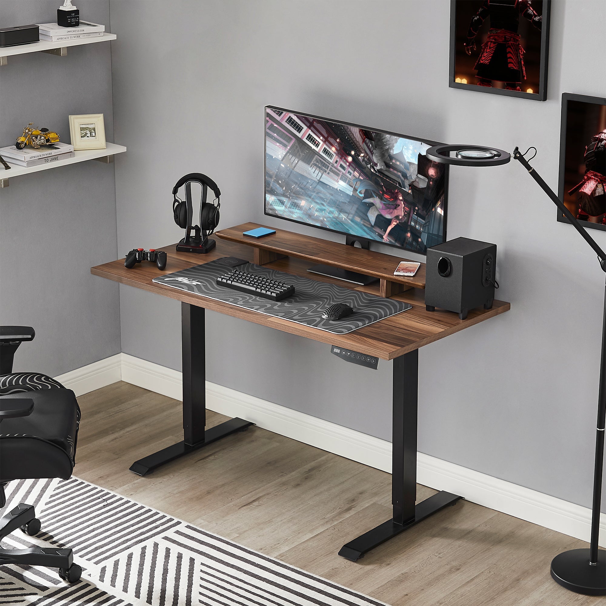Premium Walnut Wood Standing Desk - Adjustable Height Electric Sit Stand Workstation for Home & Office - Ergonomic Design for Comfortable Working & Studying