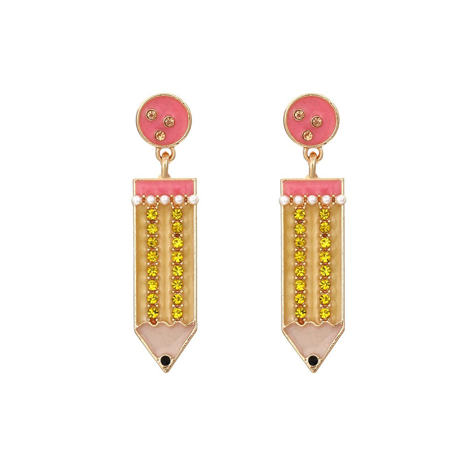 Hypoallergenic Crystal Drop Dangle Earrings for Women - Funny Pencil Stud Earrings for Teen Girls, Teachers & Students | Back to School Jewelry Gift, Party & Office Wear