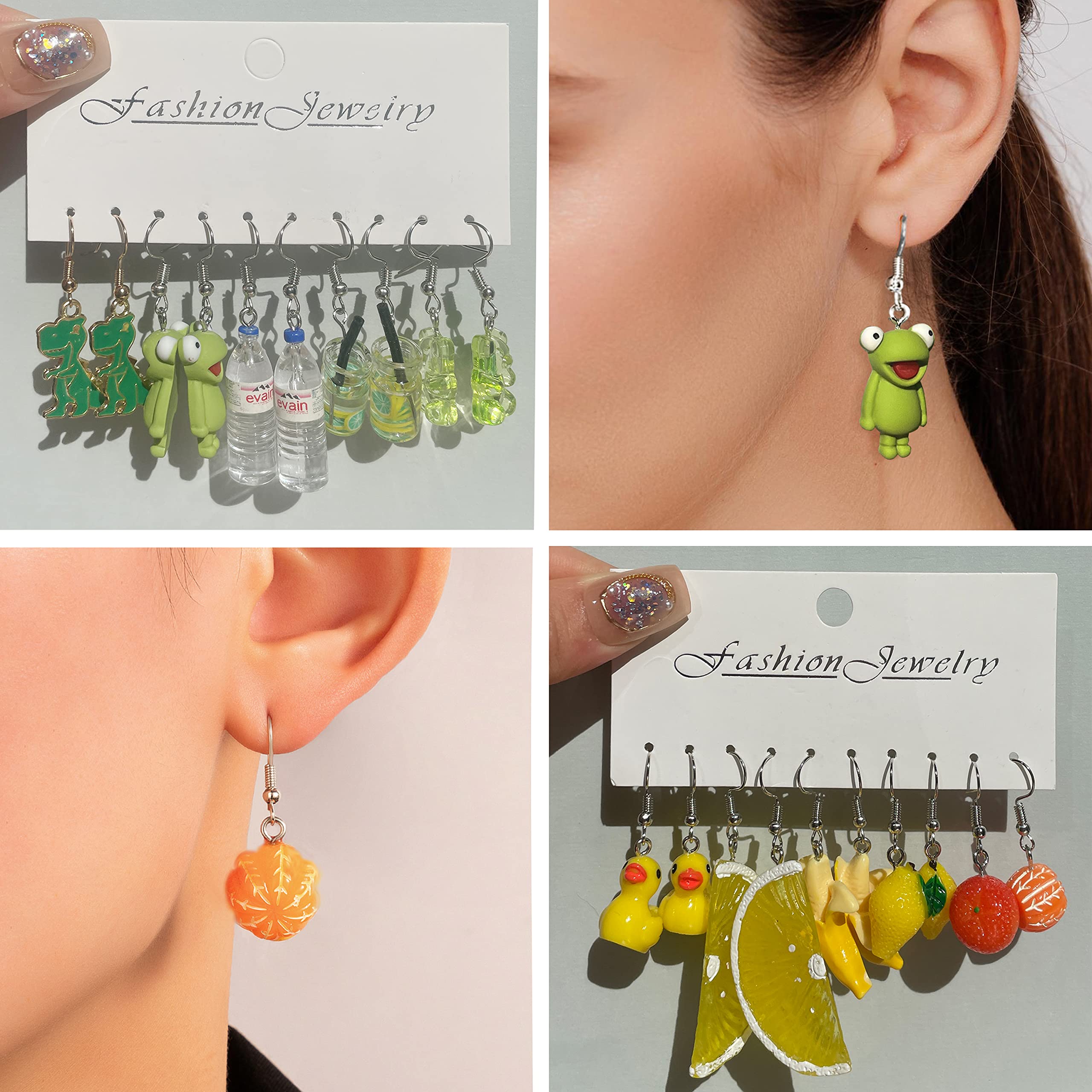 30-40 Pairs Funny Cute Earrings for Women - Gummy Bear, Duck, Mushroom, Fruit & Flower Dangle Drop Earrings - Bulk Whimsical Aesthetic Jewelry for Parties, Gifts & Everyday Wear