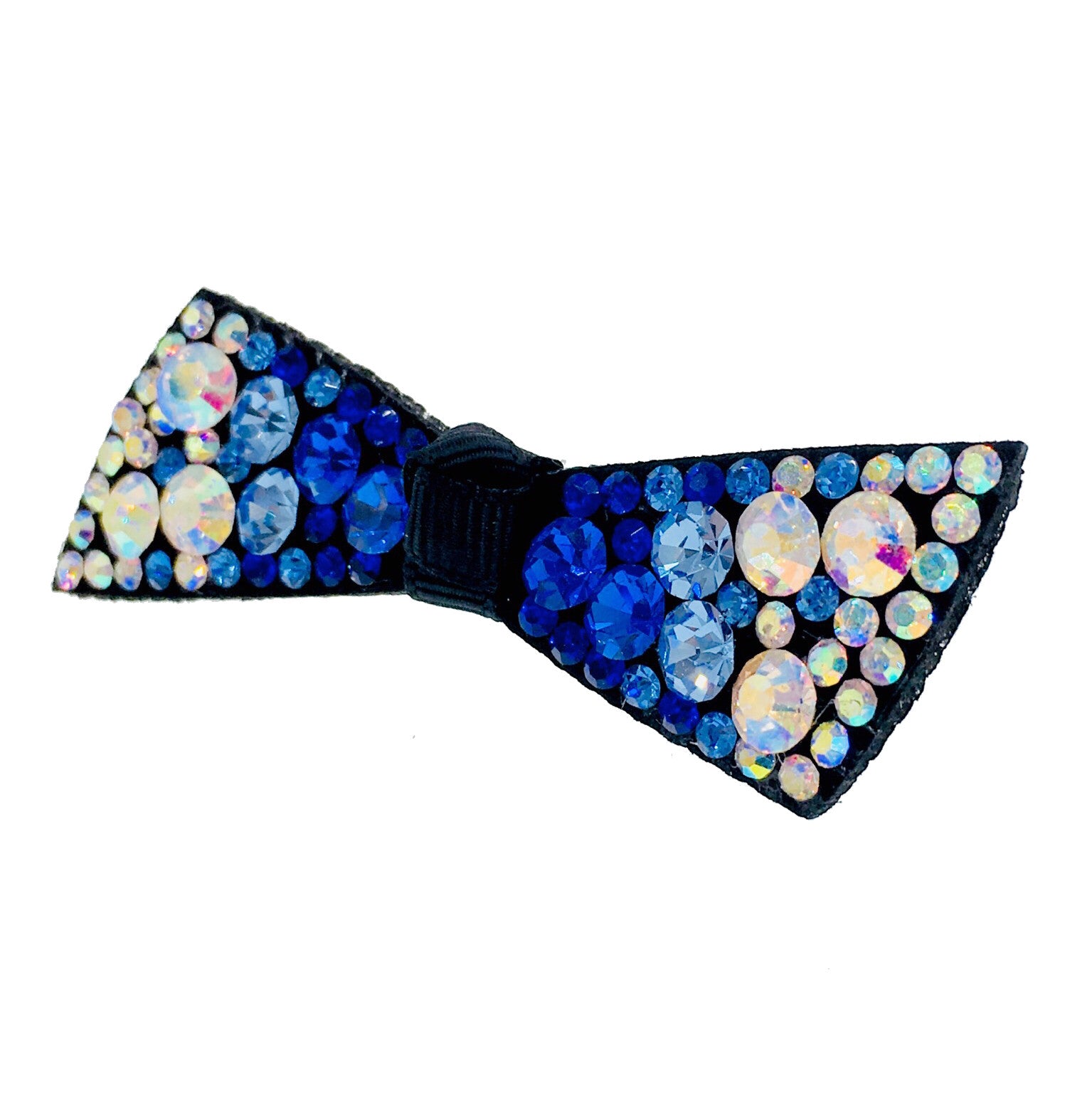 Elegant Swarovski Crystal Bow Knot Hair Clip - Acrylic Black Base with Royal Blue AB Finish | Perfect for Weddings, Prom, Parties & Special Occasions