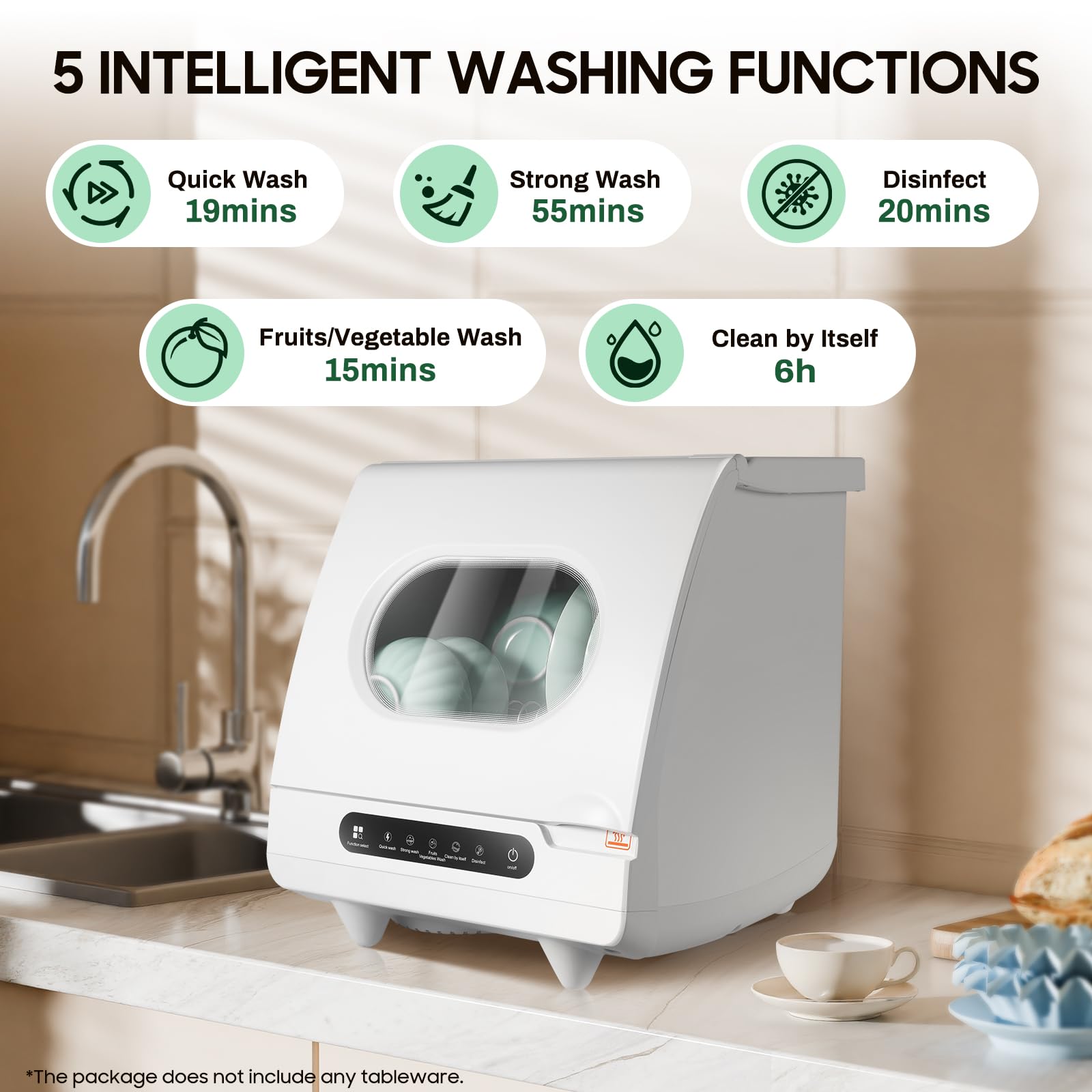 Portable Countertop Dishwasher with 5 Wash Programs - 1200W Compact Mini Dishwasher with Leak-Proof Tank & Drying Function - Ideal for RVs, Apartments, Dorms, Camping & Small Kitchens