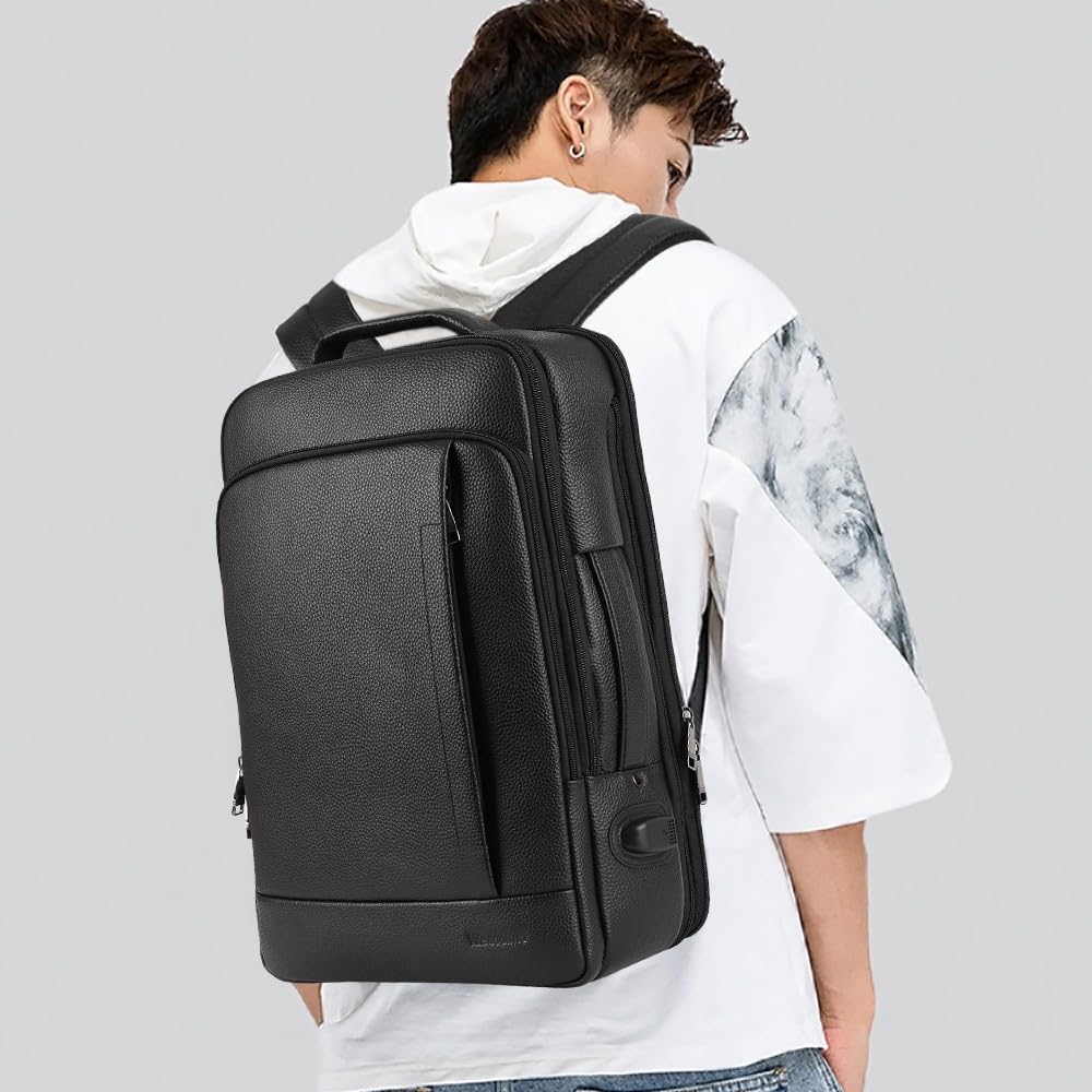 Premium Full Grain Genuine Leather Backpack for Men - 15.6