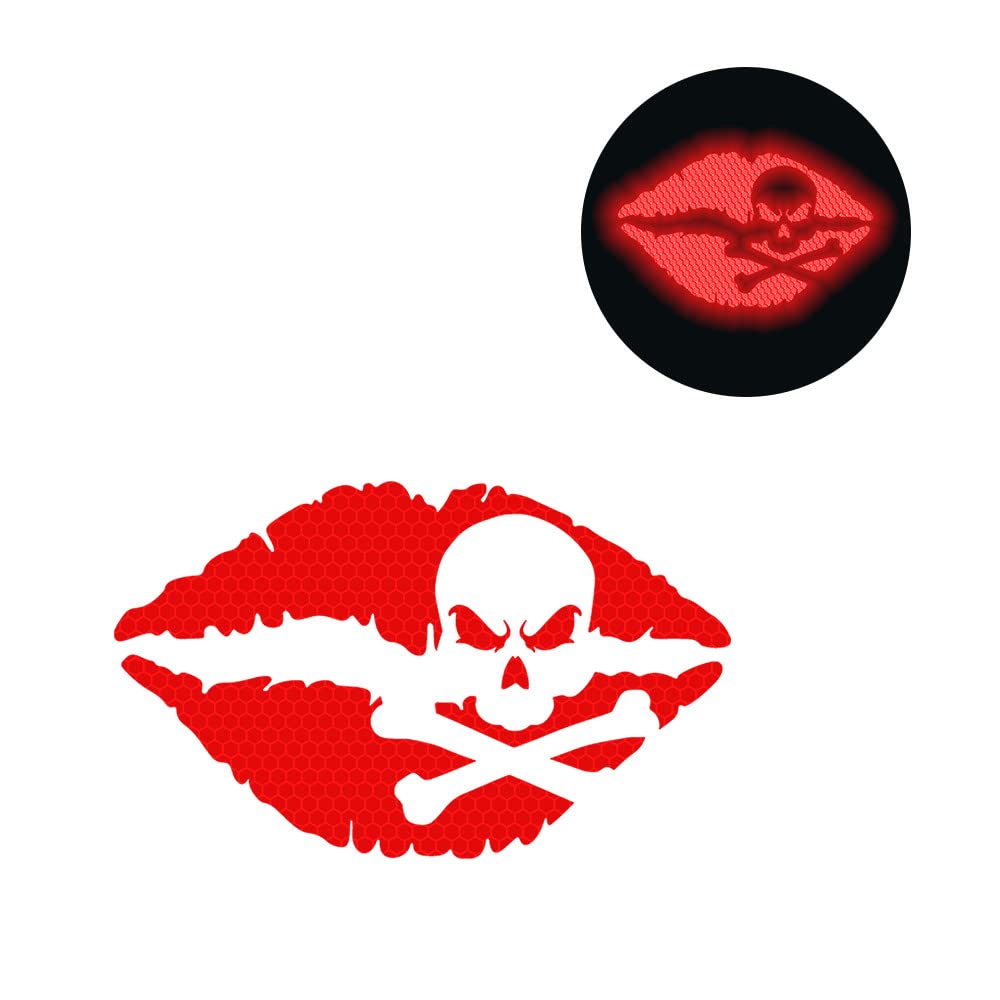 2pcs High-Intensity Reflective Skull Lips Car Decal - Waterproof Vinyl Stickers for Cars, Bumpers, Windows, Laptops, Motorcycles & Helmets - Kiss of Death Design (Red) - Perfect for Night Driving Safety & Gothic Vehicle Customization