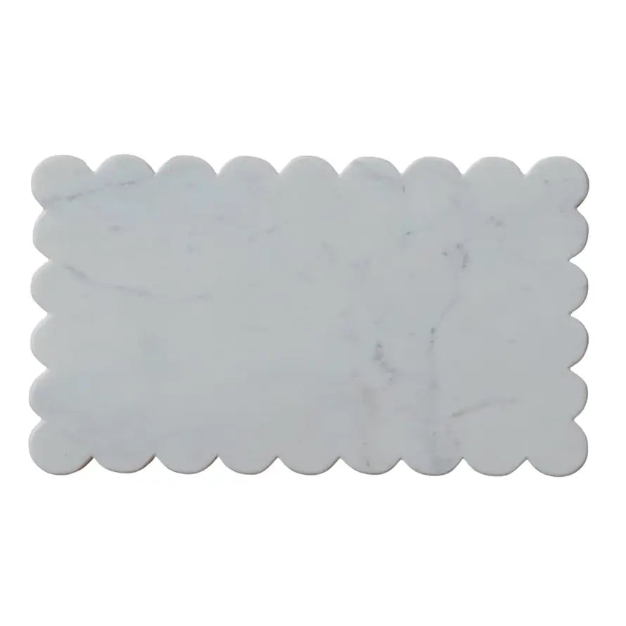 Elegant Marble Cheese Board with Scalloped Edge - Perfect for Wine & Charcuterie Nights, Dinner Parties & Gift Giving