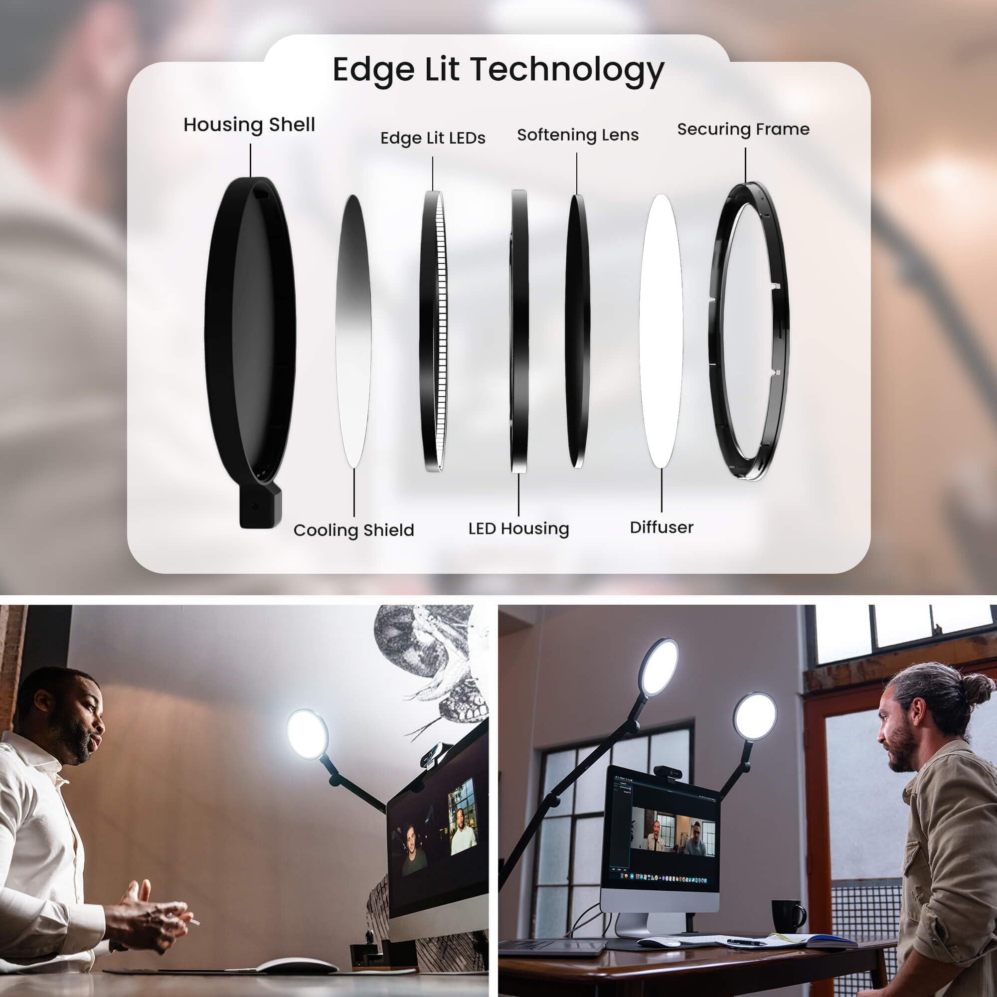 LUME CUBE Edge Light 2.0 LED Desk Lamp - Dimmable Office Light with USB Charging Port, Adjustable Swing Arm, Color Temperature & Brightness - Perfect for Video Calls, Streaming & Home Office Workspace
