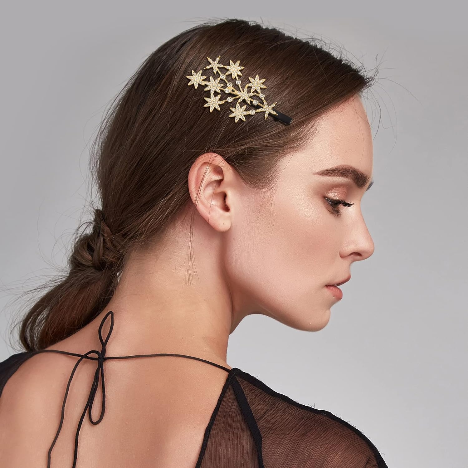 LIVECOOL Rhinestone Star Hair Clips for Women & Girls - Crystal Hair Claw Barrettes for Wedding, Party & Special Occasions (Gold Star Pin, 1Pcs+1Free) - Perfect Bridal Hair Accessories & Everyday Hair Jewelry