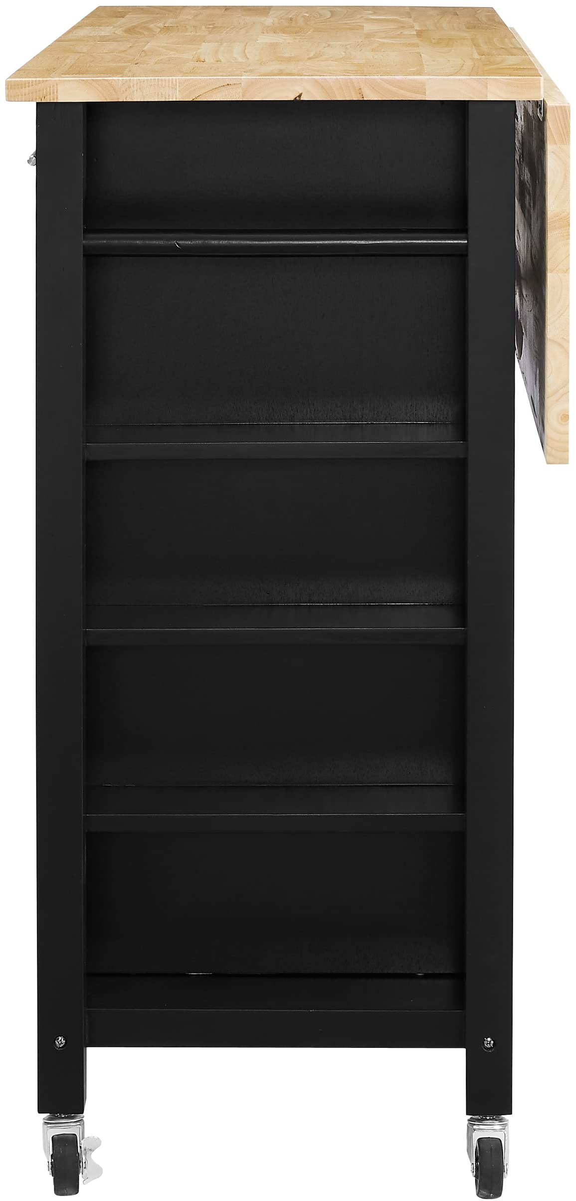 Crosley Savannah Drop Leaf Kitchen Island Cart with Wood Top, Spice Rack & Shelves - Black | Rolling Kitchen Cart for Small Spaces, Breakfast Nook & Apartment Living | Perfect for Storage & Food Prep