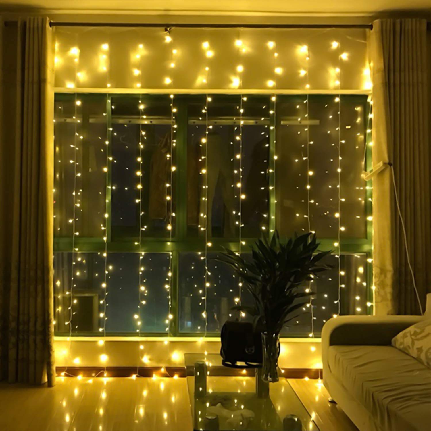 Brightown 9.8 Ft Dimmable LED Curtain Lights with Remote - 300 Warm White LEDs, 8 Lighting Modes & Timer - Connectable Hanging Window Lights for Bedroom, Wall, Party Decor - Indoor & Outdoor Use (Curtain Not Included) - Perfect for Christmas, Weddings, and Home Decoration