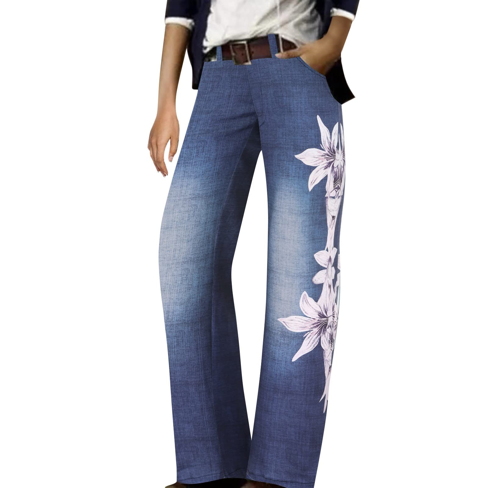 Women's Casual Loose Straight Leg Pants - Comfortable Multi Print Plaid Work Pants for Ladies | Perfect for Office, Travel & Everyday Wear