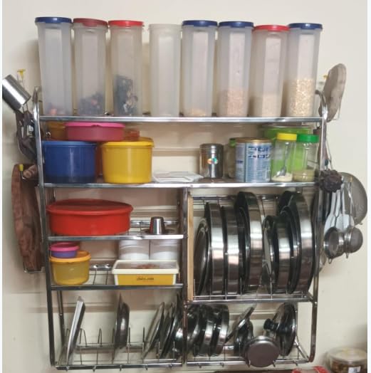 Stainless Steel 5-Tier Kitchen Dish Rack Organizer - 31x30 Inch Dish Drying Rack with Plate & Cutlery Holder | Space-Saving Kitchen Storage Shelf for Utensils, Cups & Dishes | Perfect for Small Kitchens, Apartments & Dish Drying Stations