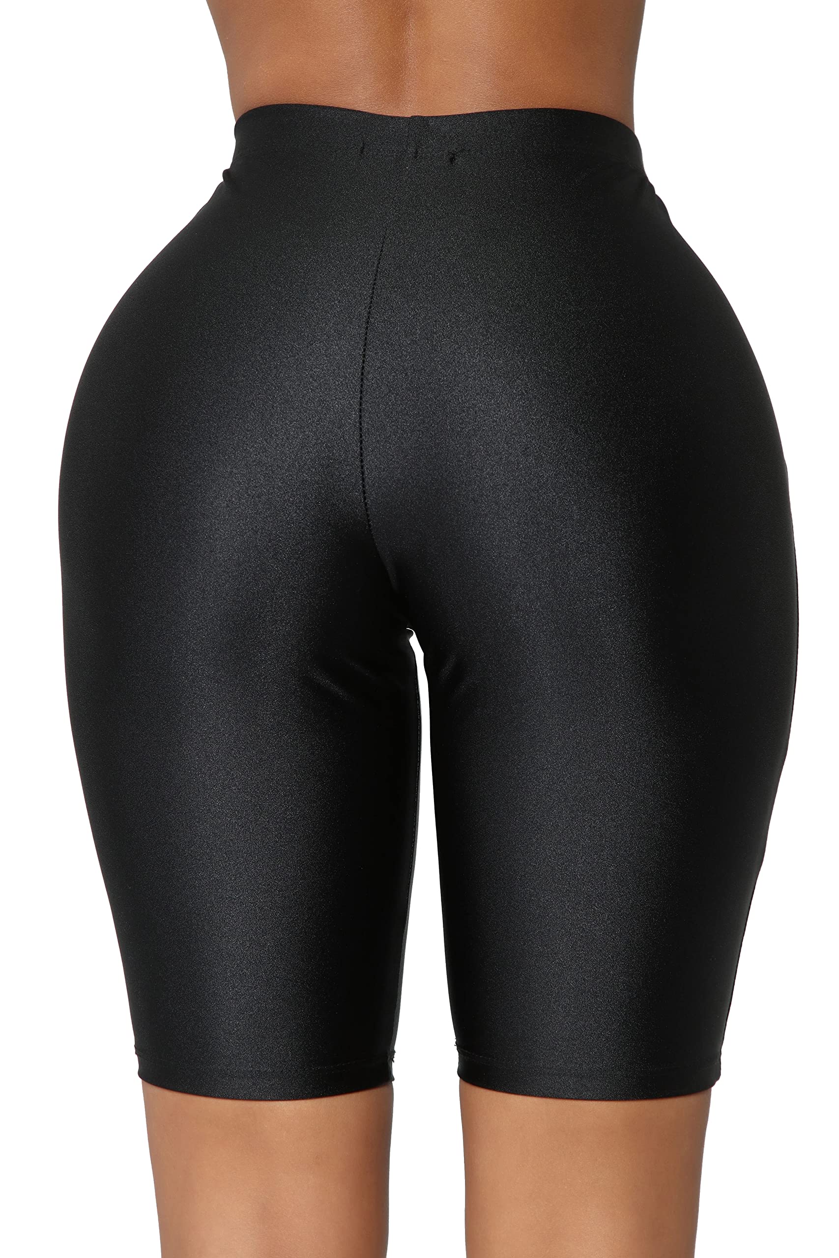 Women's High-Waisted Shiny Neon Biker Shorts - Yoga, Running & Workout Activewear with Knee-Length Design | Perfect for Gym, Cycling & Summer Outdoor Activities