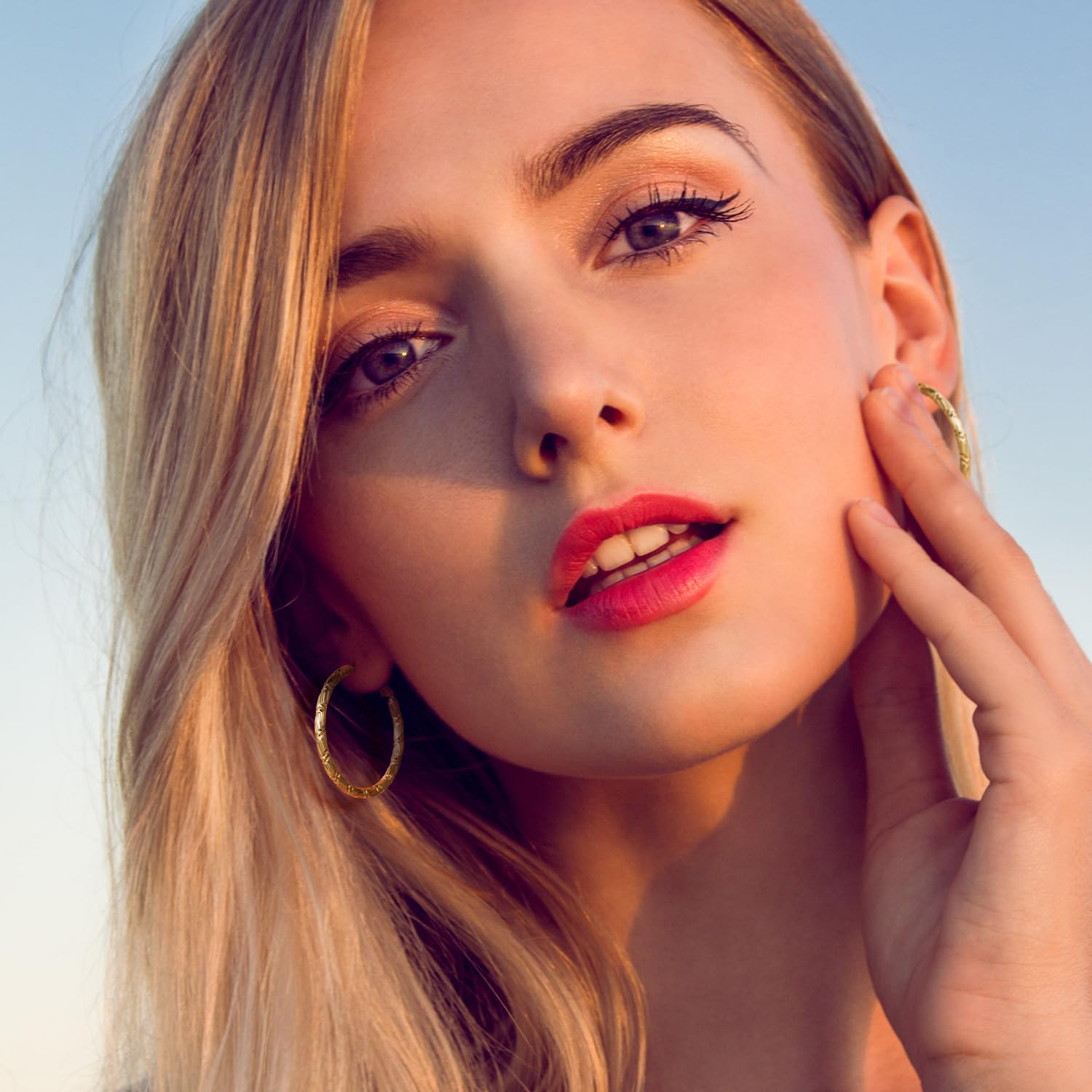 14K Gold Hoop Earrings for Women - 30mm Thick Solid Gold Hoops with Line Cutting Design - Elegant & Durable Everyday Jewelry for Work, Parties & Gifting
