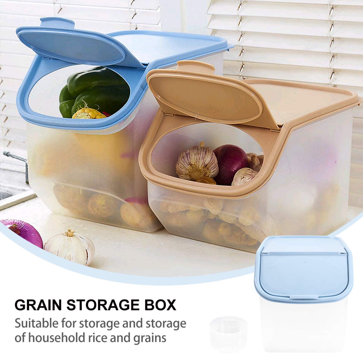 Cabilock Large Plastic Rice Storage Container with Dispenser - 10L Food Grain Holder for Rice, Flour, Cereal, Bread - Airtight Pantry Organizer for Kitchen, Home, Office (Blue) - Perfect for Meal Prep, Bulk Food Storage & Space Saving
