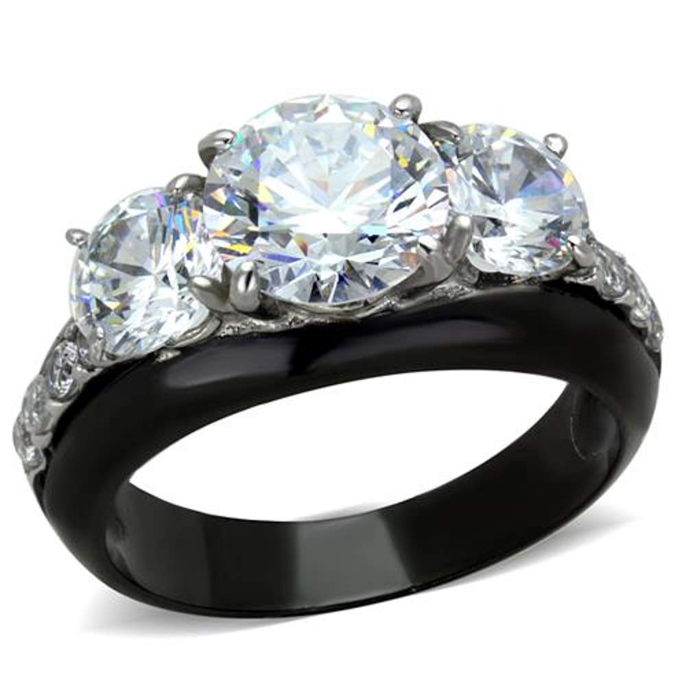 Marimor 4.45ct AAA CZ Black Steel Engagement Ring Size 5-10 for Women - Perfect Wedding Proposal Gift