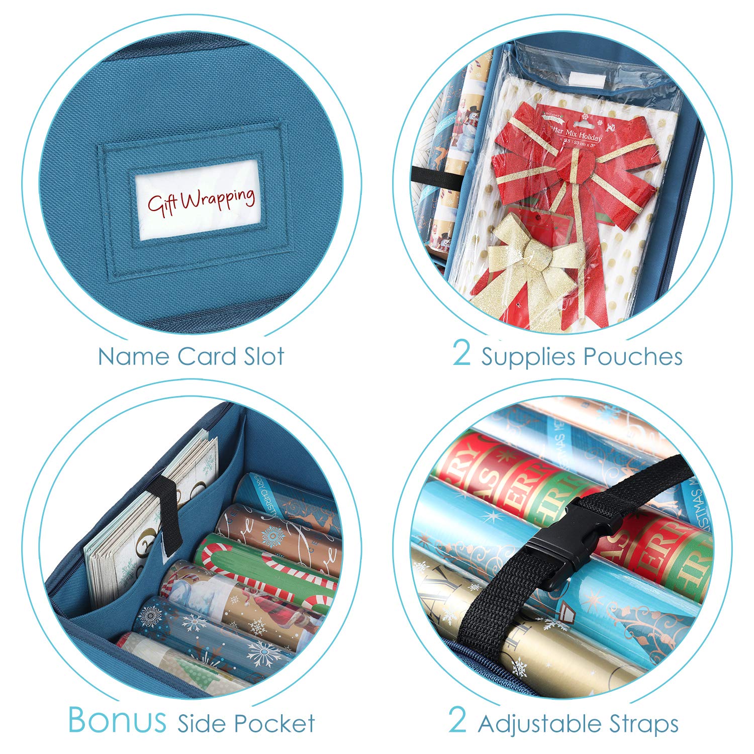 Wrapping Paper Organizer Storage Containers with Pockets - Perfect for Rolls, Ribbons & Bows - Ideal for Holiday Gift Wrapping & Craft Organization