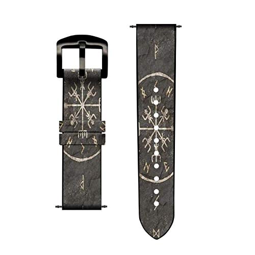 Viking Leather & Silicone Smart Watch Band - 20mm Adjustable Strap for Smartwatches - Norse Ancient Symbol Design - Perfect for Fitness, Work & Outdoor Activities