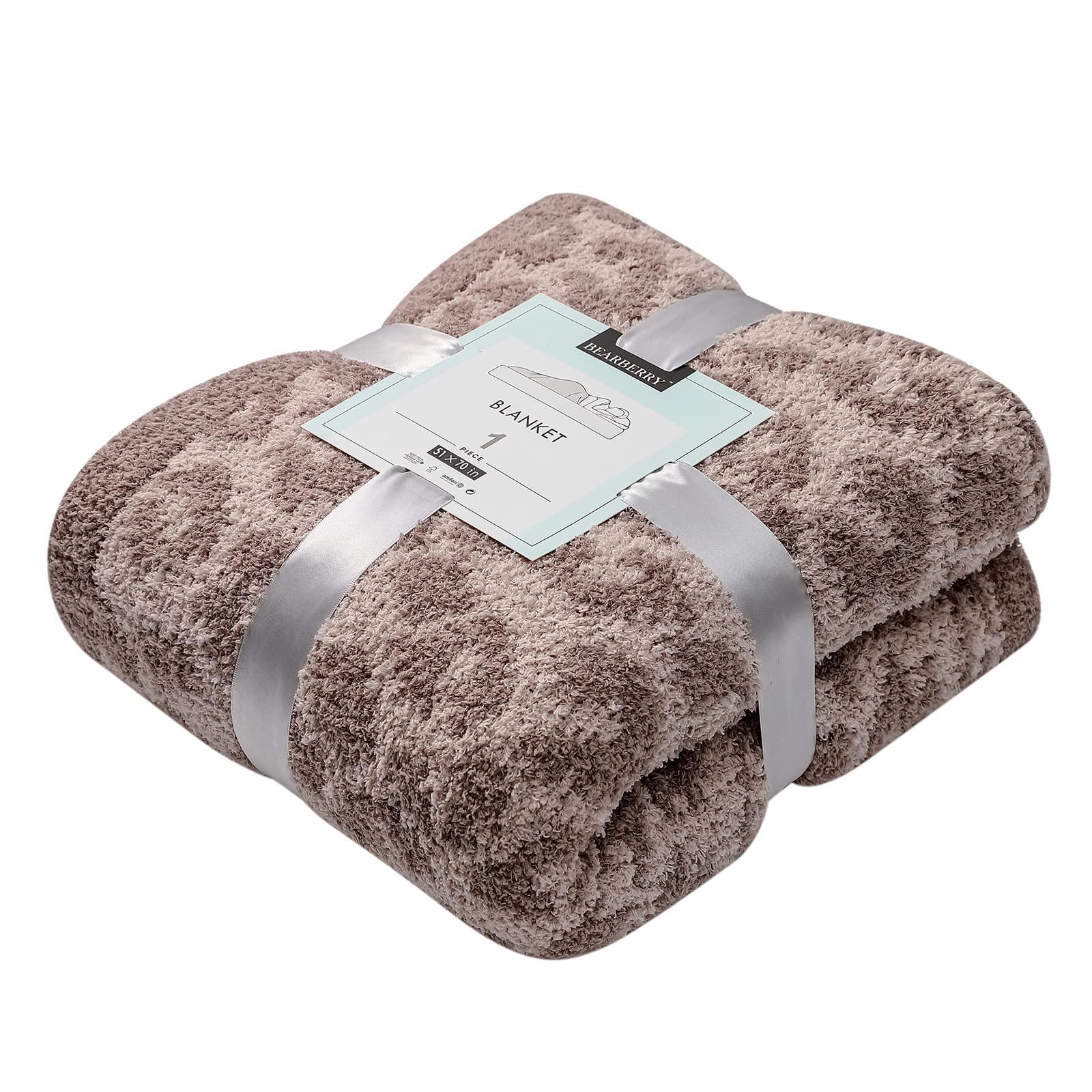 Bearberry Fuzzy Leopard Print Knitted Throw Blanket - Ultra Soft Cozy Microfiber Blanket for Couch, Sofa, Bed & Travel - Warm & Breathable (Linen/Warm Gray, 51x70 inches) - Perfect for Winter Nights, Movie Time & Home Decor
