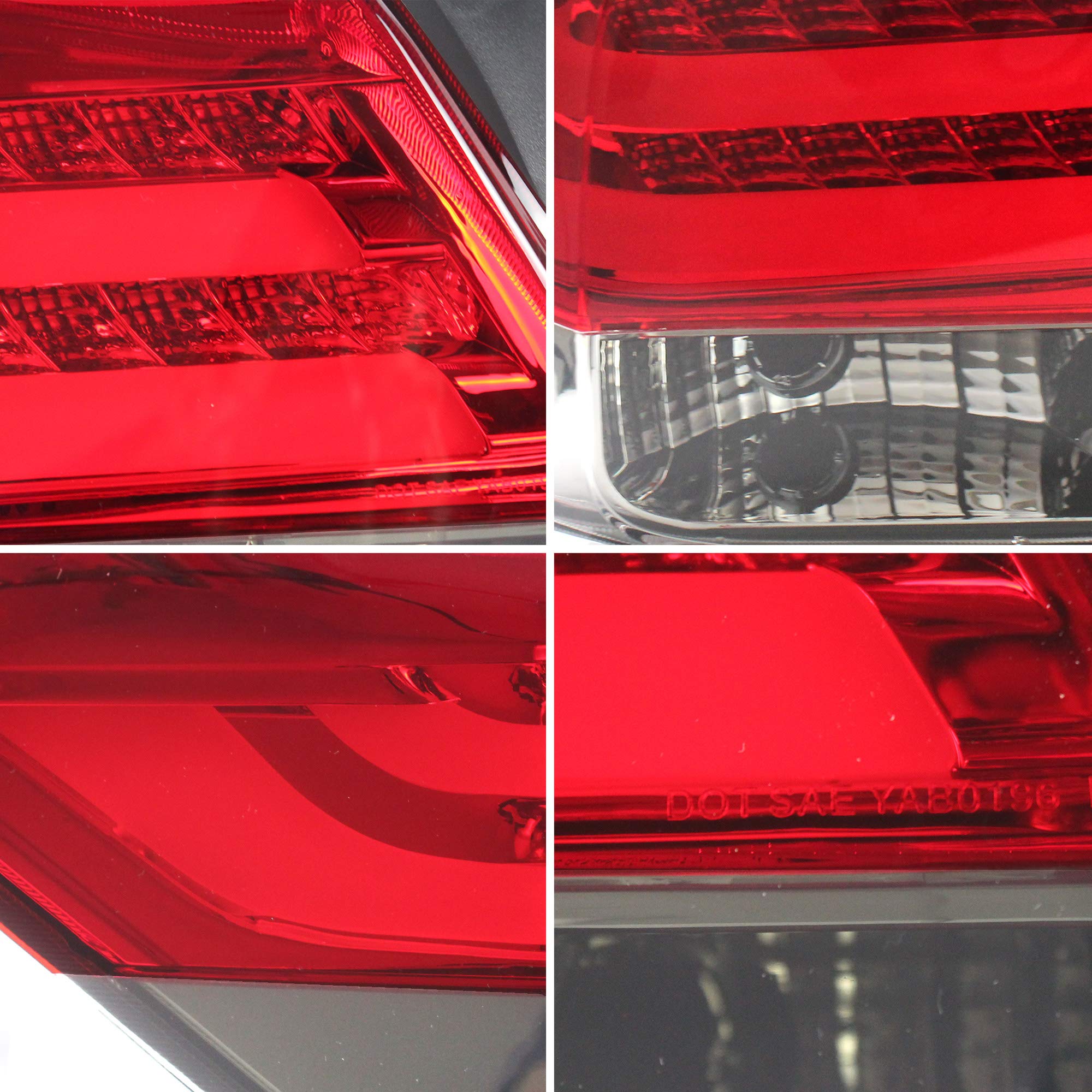 YUANZHENG LED Tail Lights for Honda Accord Inspire 8th Gen Sedan 2008-2012 (2PCS Red & Clear) - YAB-YG-0196 Replacement Parts - Enhance Night Visibility & Safety for Daily Commute & Road Trips