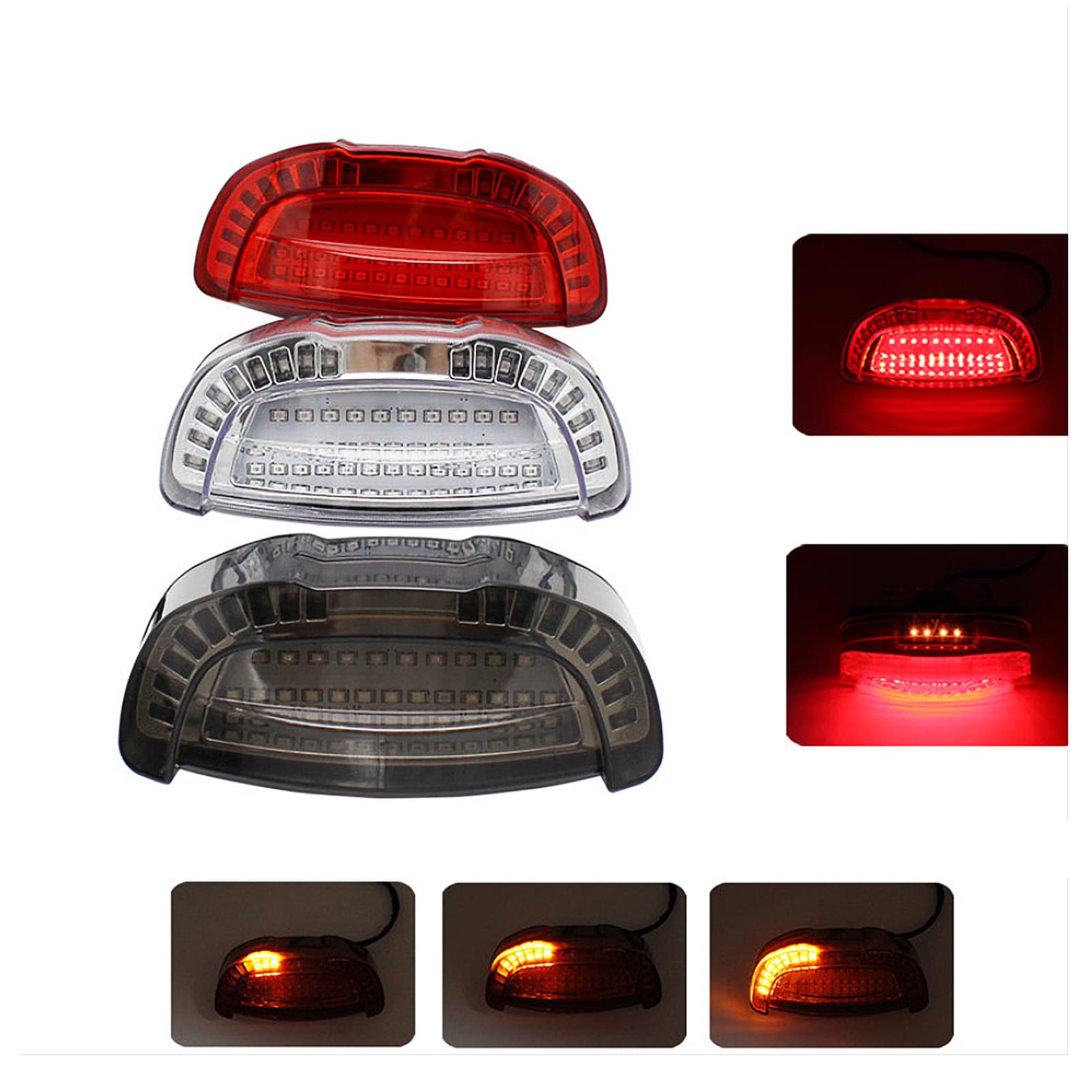 Universal 12V LED Motorcycle Brake Tail Light with Flowing Turn Signals & License Plate Bracket - Red Cover ANKIA ANKI HappiGo - Perfect for Night Riding and Enhanced Safety