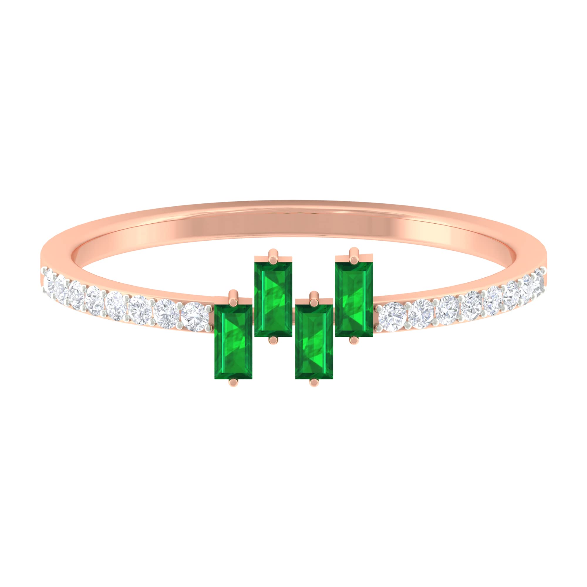 1/4 CT Genuine Emerald and Diamond Ring for Women - 14K Solid Gold Half Eternity Band - Perfect for Anniversary, Engagement & Special Occasions