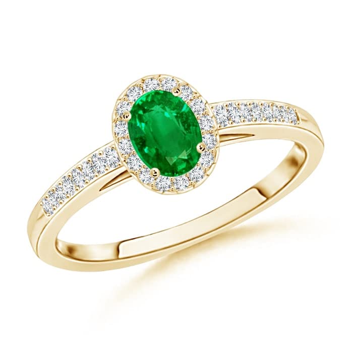 Exquisite 5x3mm Oval Emerald Halo Ring with Diamond Accents - Vintage Inspired Engagement Ring for Women, Perfect for Anniversary, Proposal & Special Occasions