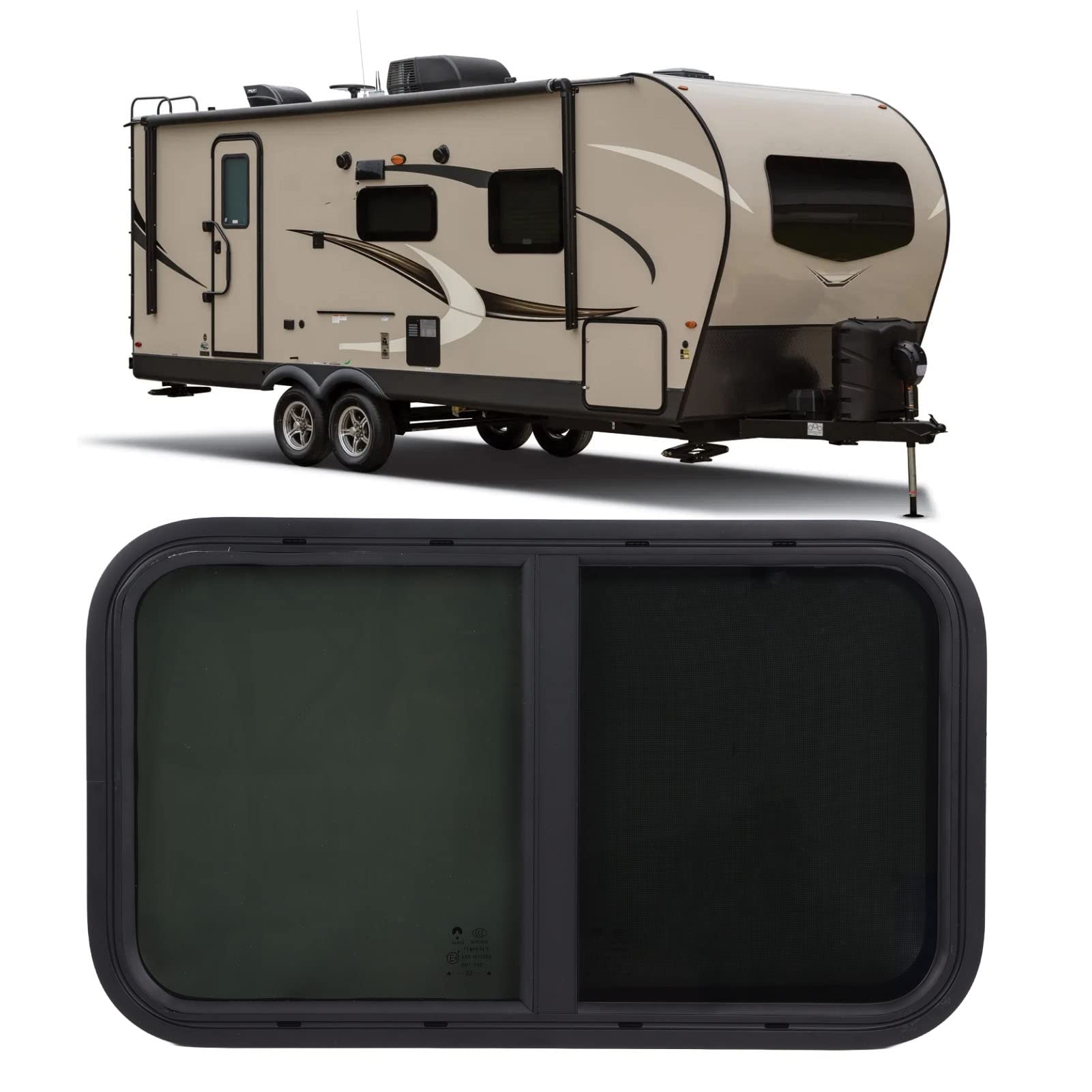 27.56 x 15.75 Inch RV Trailer Window with Screen - Horizontal Sliding Window Replacement for Campers, Engineering Vehicles | Durable Round Corner Design for Mobile Homes & Travel Trailers