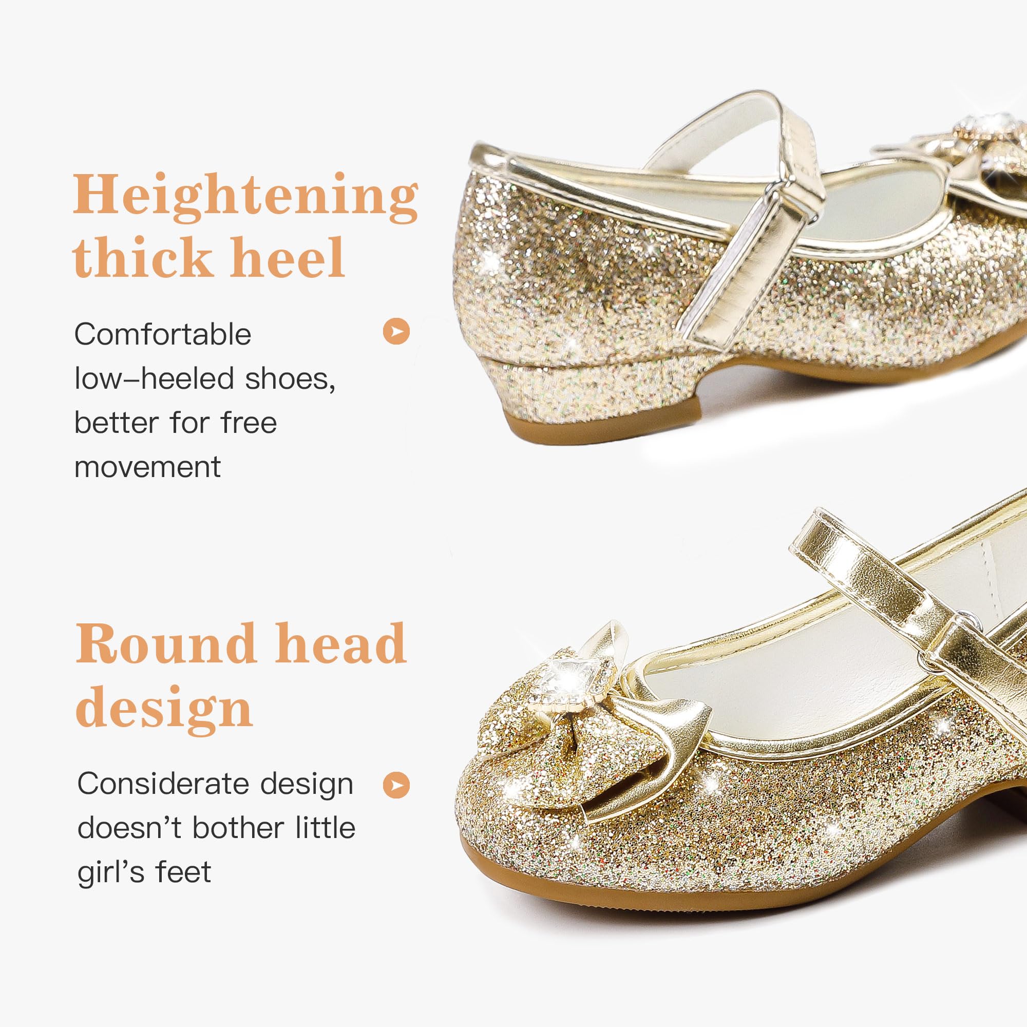 Furdeour Girls Mary Jane Dress Shoes - Glitter Princess Heels for Toddler & Kids - Perfect for Weddings, Flower Girl & Bridesmaid Outfits