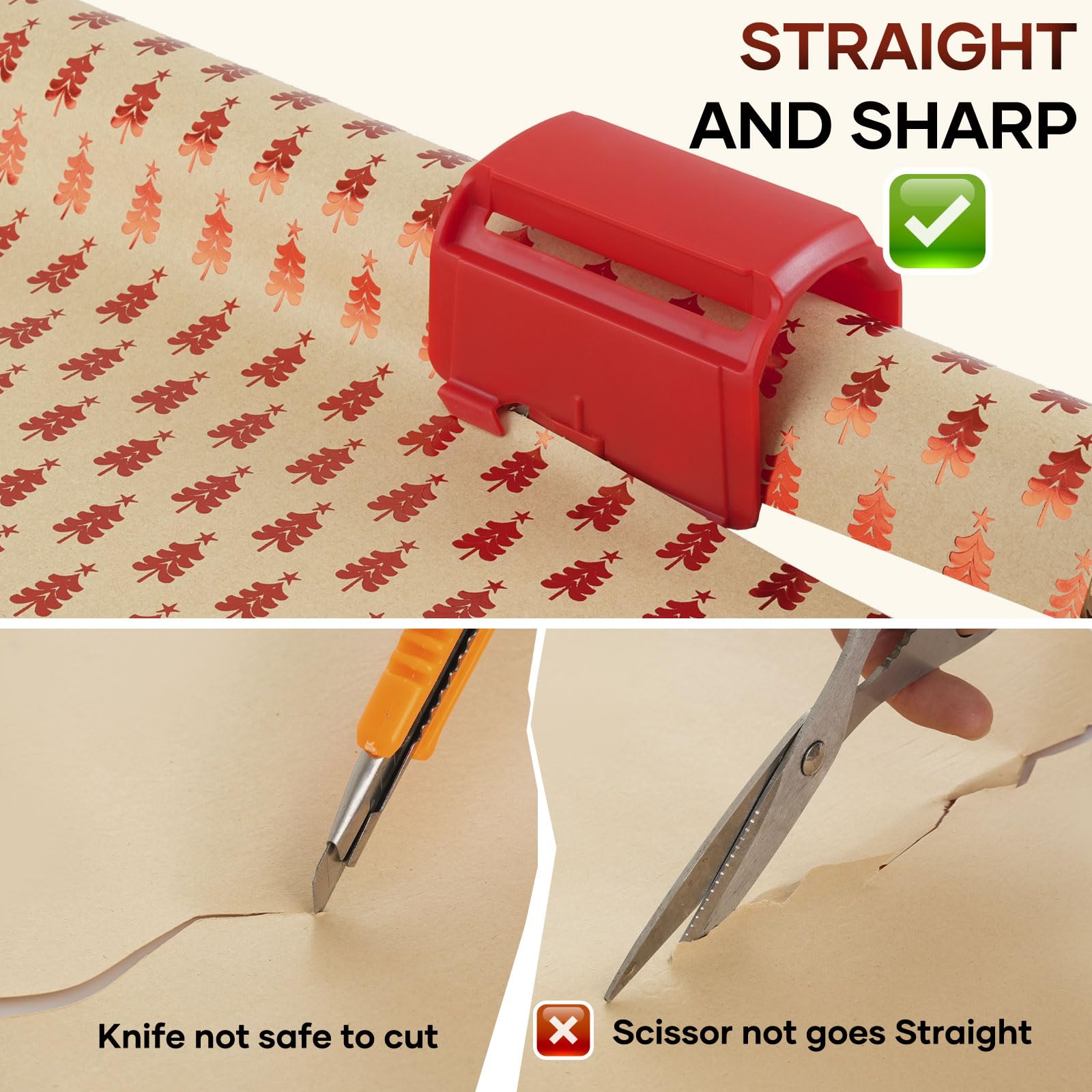 2Pcs Heavy Duty Wrapping Paper Roll Cutter Tool with 4 Replaceable Blades - Green & Red Paper Cutter for Crafting, Classroom, Home, Birthday & Christmas Gifts - Perfect for DIY Projects, Gift Wrapping & Holiday Decorations