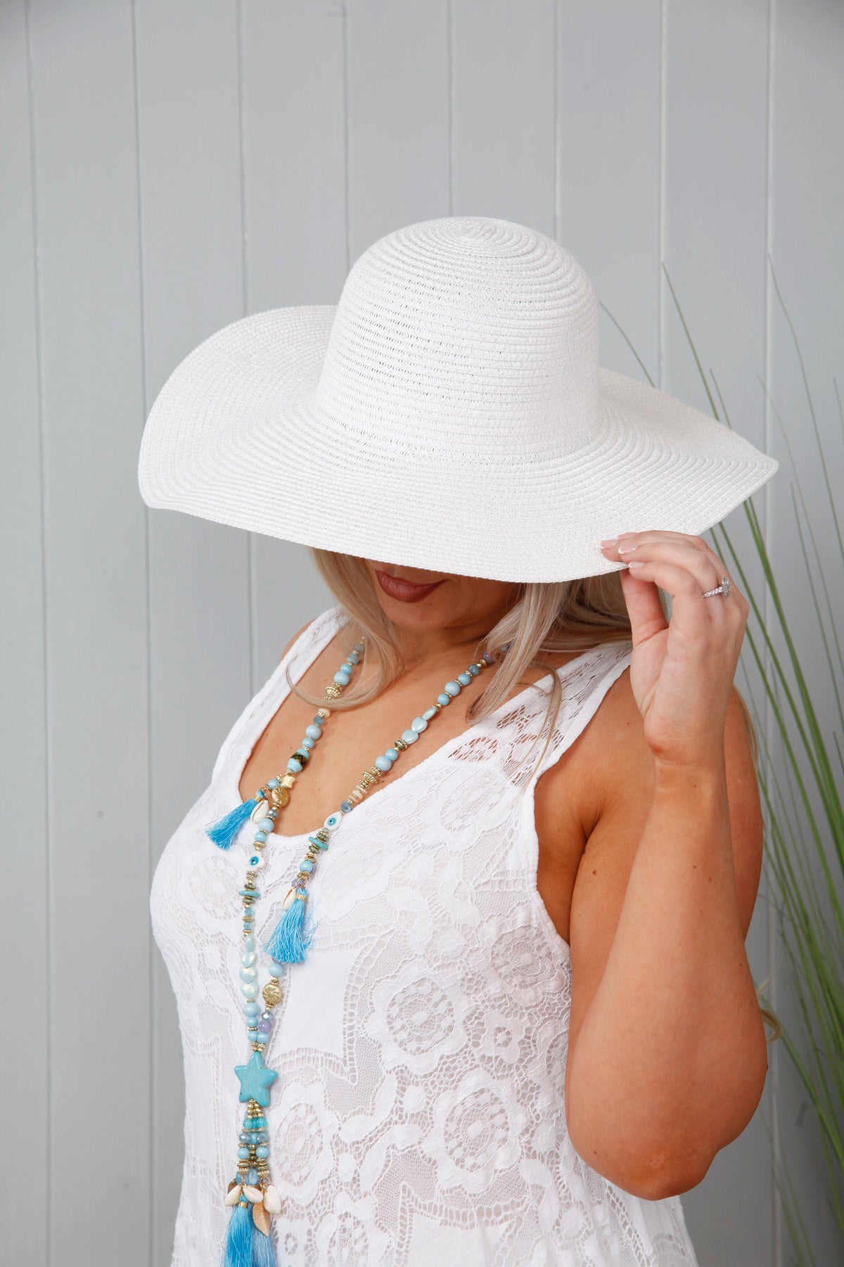 Shellie Straw Hat for Women - White Summer Beach Hat with Wide Brim - Perfect for Beach Vacations, Pool Parties, and Outdoor Adventures