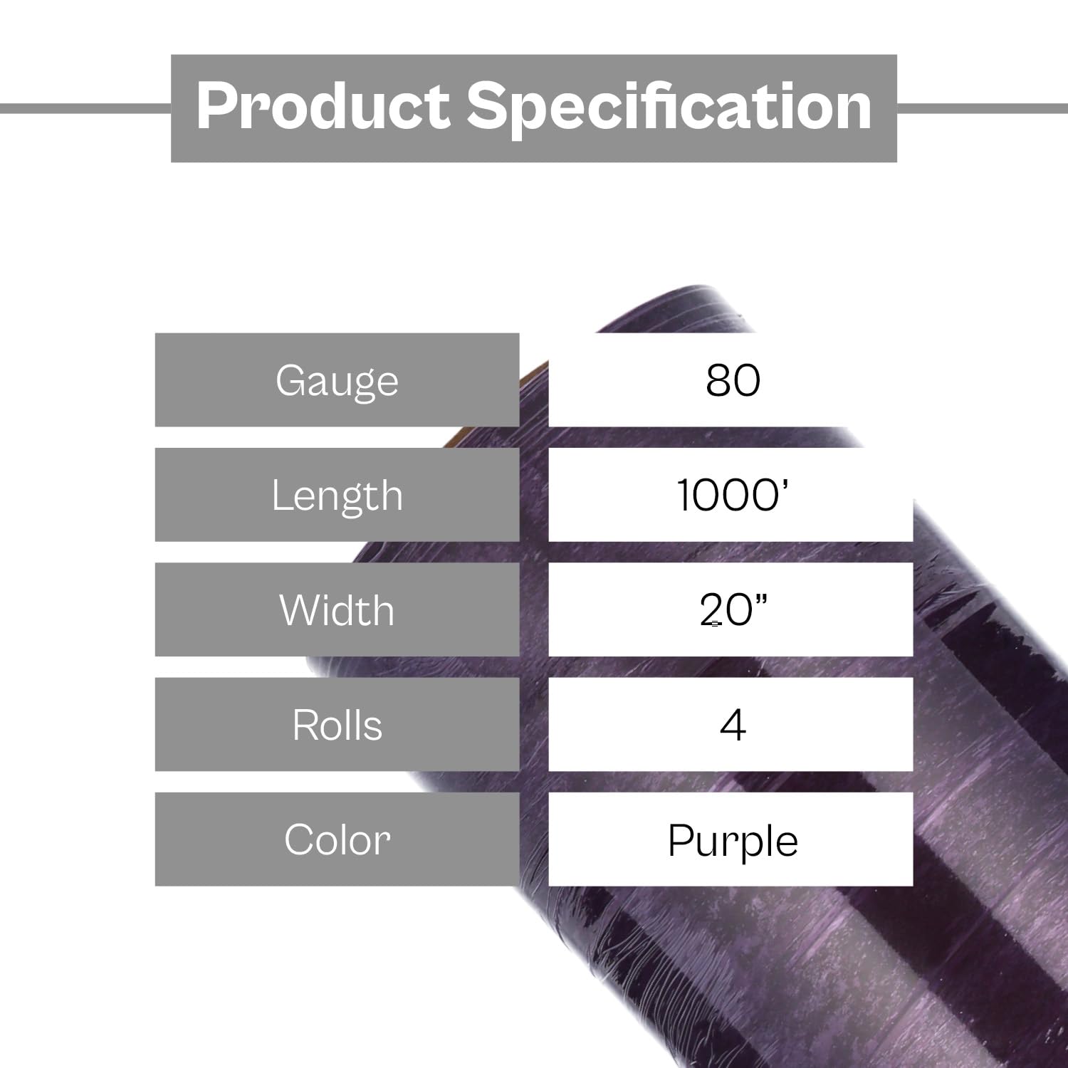 PSBM 4 Pack Purple Stretch Wrap with Handles - 20 Inch x 1000 Feet, Dark Opaque Plastic Cling Film with Extended Core Handles | Ideal for Moving, Shipping, Storage & Warehouse Packaging