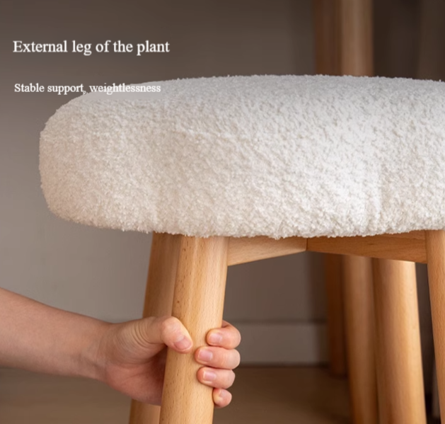 Solid Wood Makeup Stool - Beech & Birch with Lamb Velvet Upholstery | Cloud-Shaped Seat for Vanity, Dressing Room & Bedroom Decor