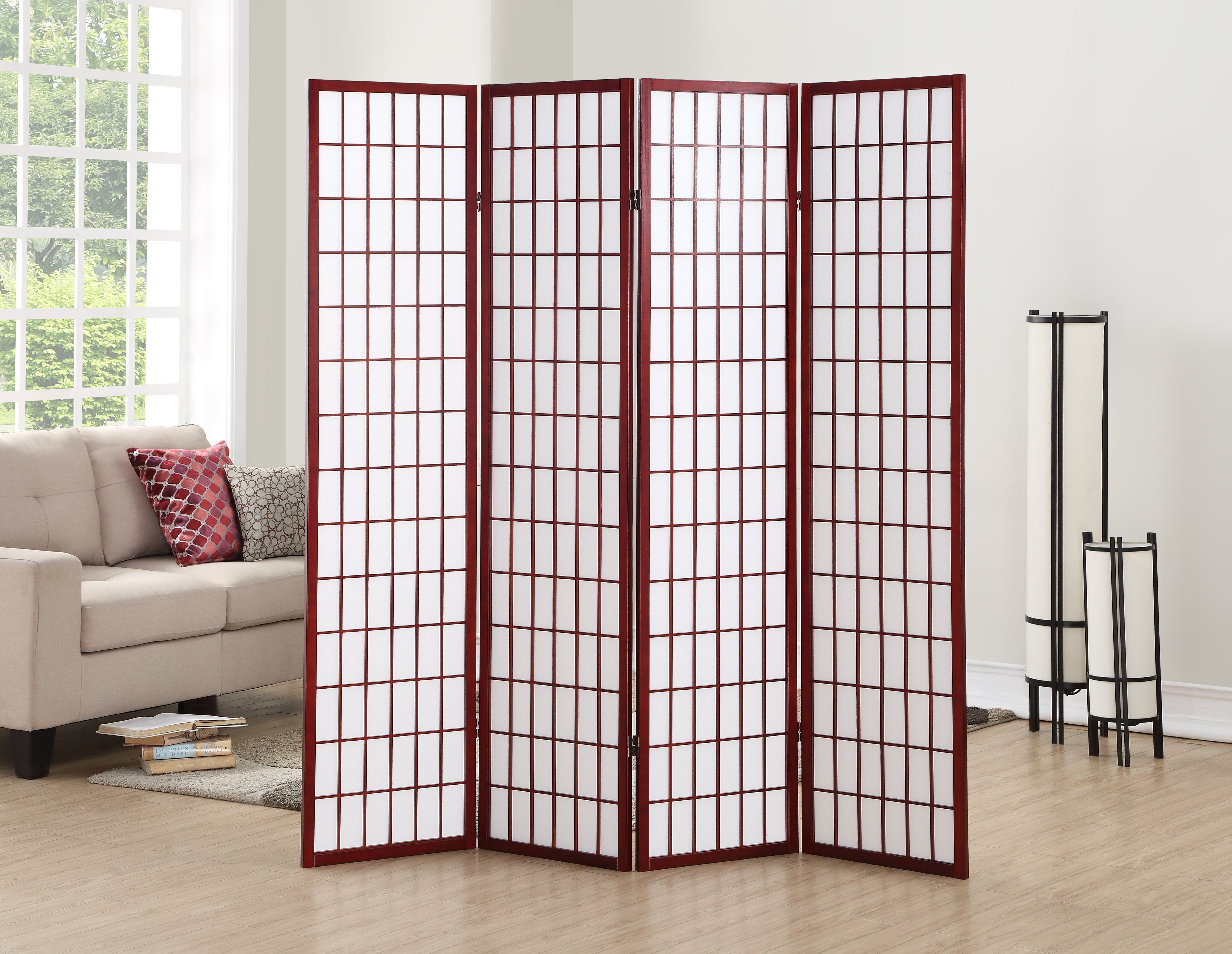 Roundhill Furniture 4-Panel Oriental Shoji Screen Room Divider - Handcrafted Asian Inspired Folding Partition for Home Decor, Office Space & Meditation Areas