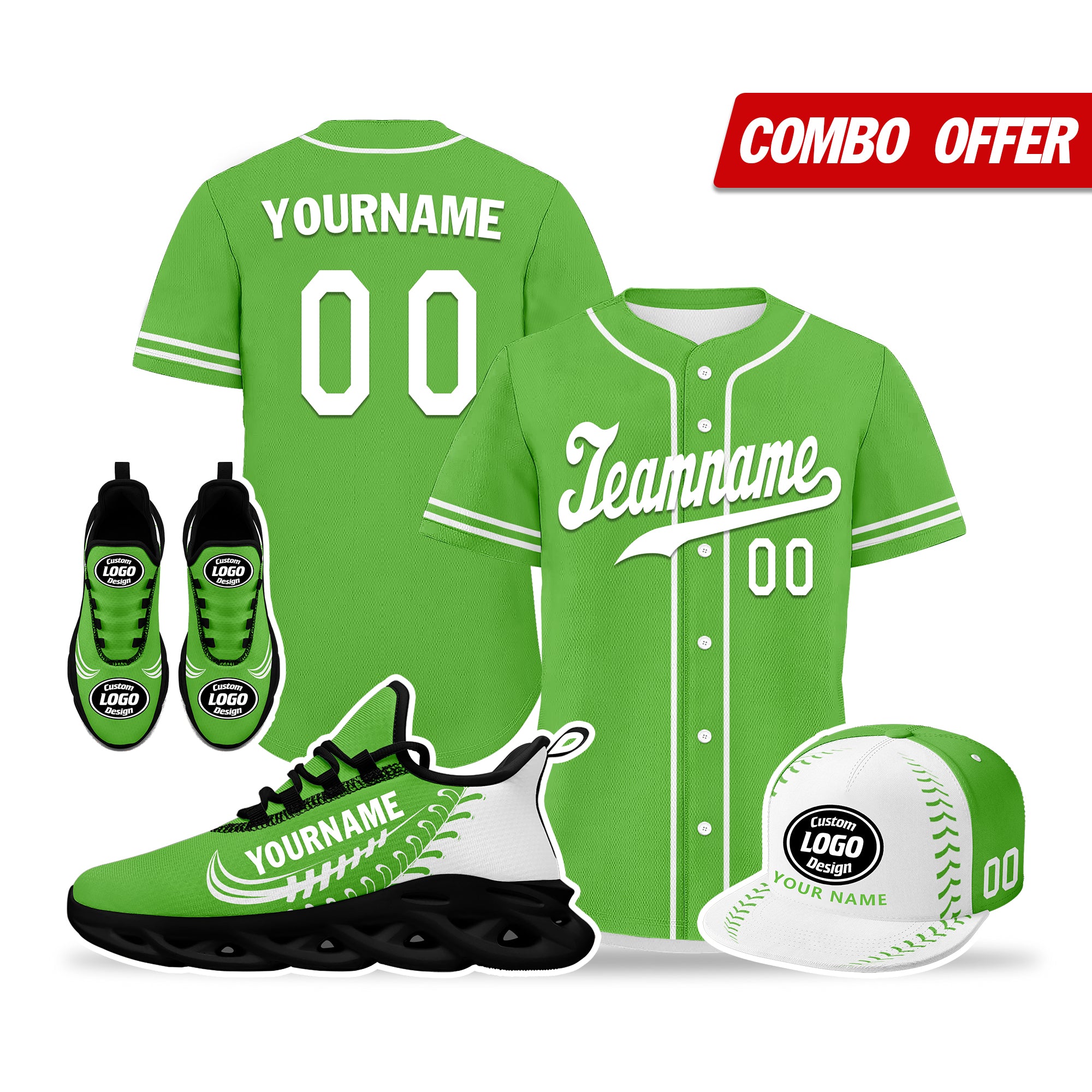Custom Green MaxSoul Jersey Shoes & Hat Set - Personalized Sports Outfit for Basketball, Football & Fan Gear - Perfect for Games, Training & Team Spirit