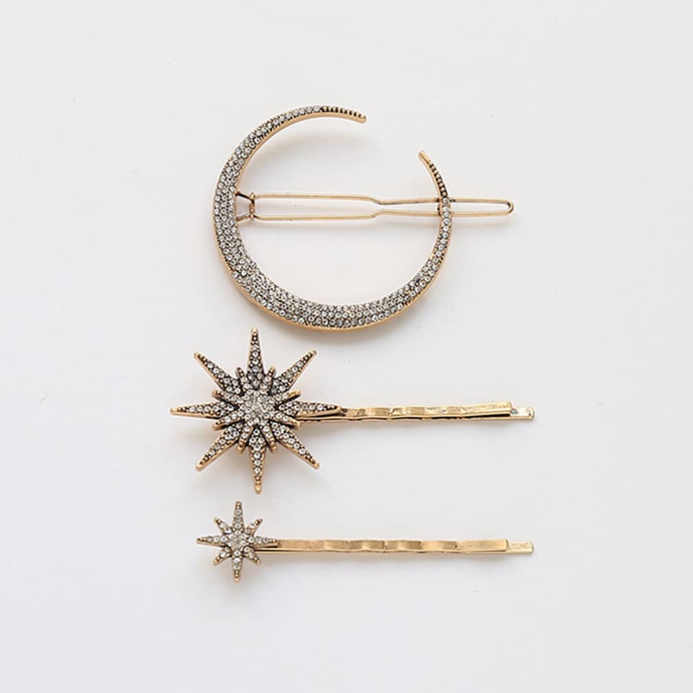 3pcs Star Moon Rhinestone Hair Clips for Women & Girls - Elegant Hair Accessories for Parties, Weddings, and Everyday Wear