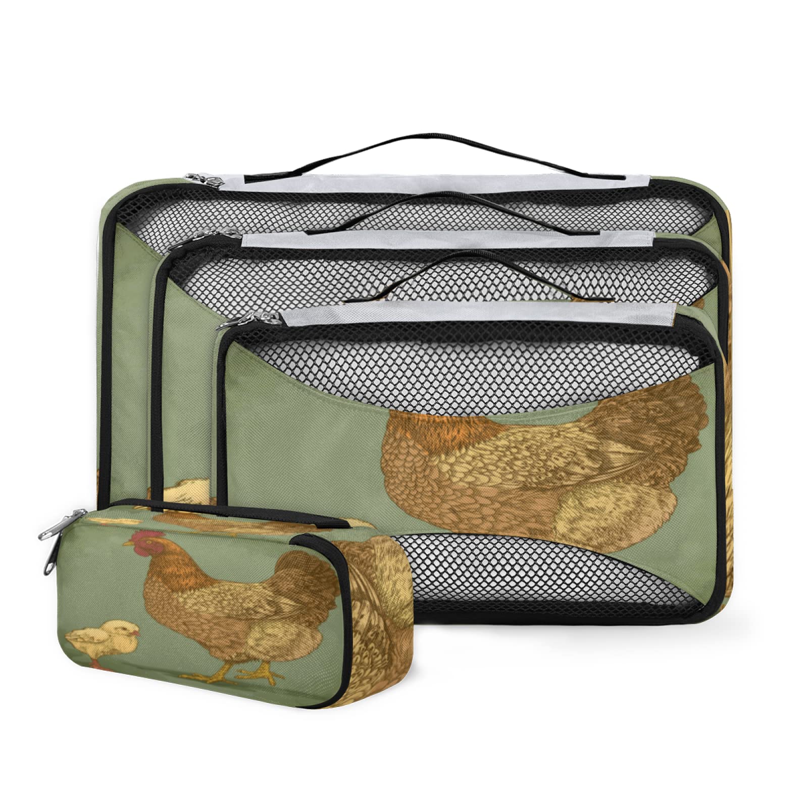 4-Piece Hen and Chicks Packing Cubes Set - Lightweight Travel Organizers for Suitcases | Space Saving Luggage Accessories | Perfect for Business Trips, Vacations & Family Travel