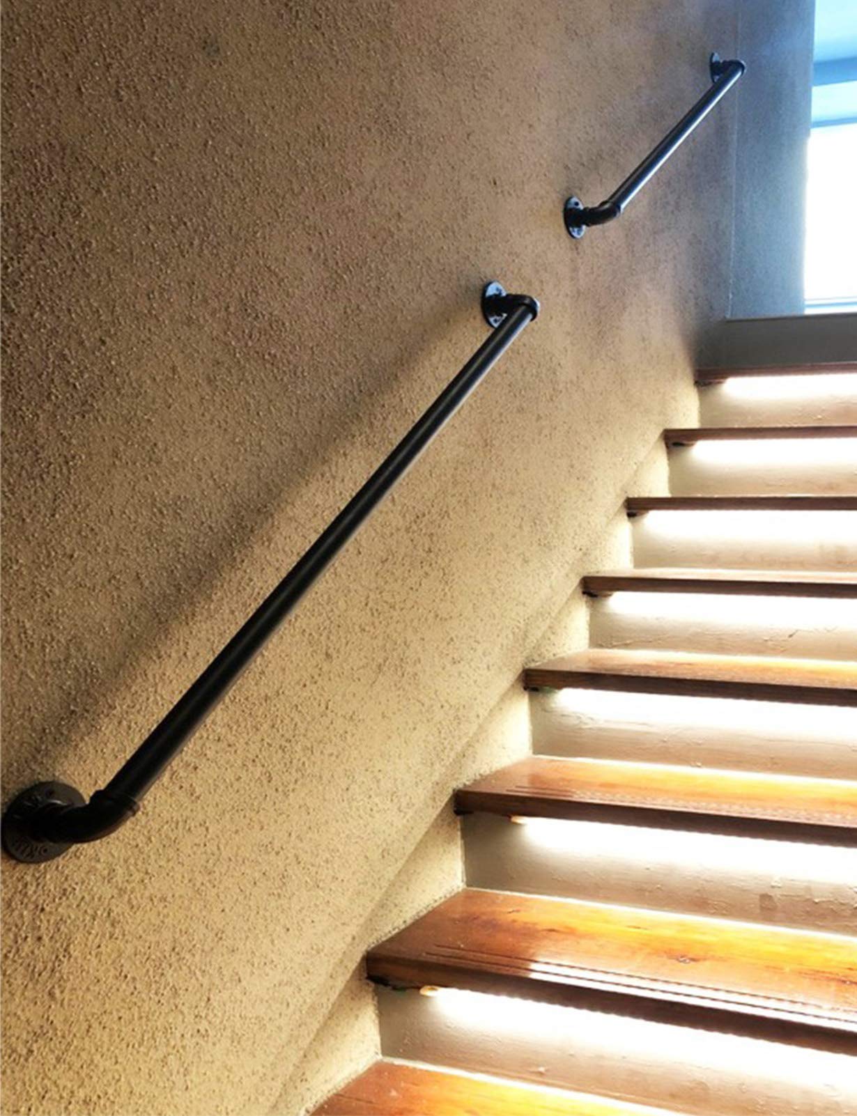 WRRAC Shower Stool with Staircase Handrail Kit - Rustic Cast Iron Safety Railing for Indoor & Outdoor Use | Black Pipe Banister Wall Bracket | Easy Installation | Perfect for Bathrooms, Decks & Elderly Safety