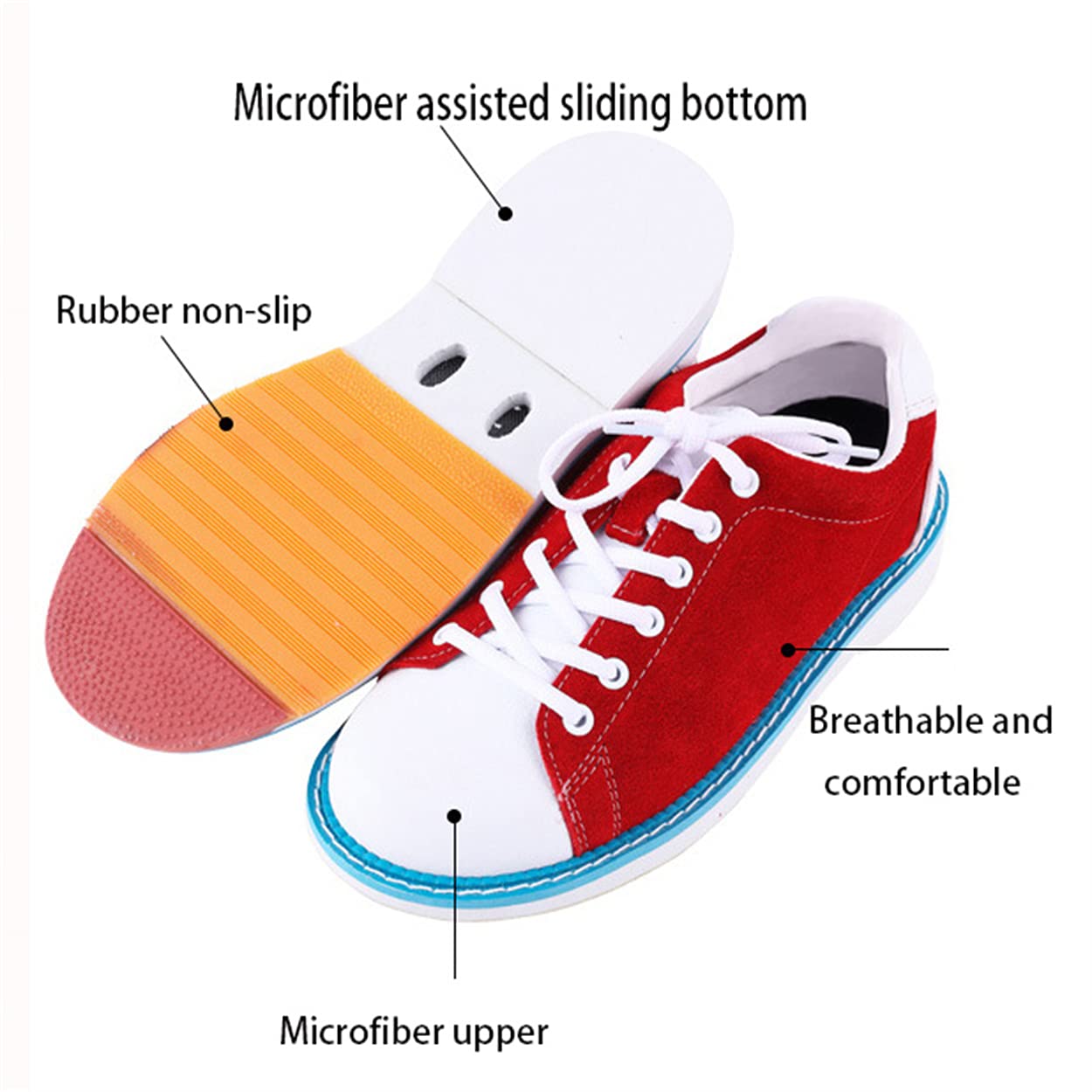 Men's Leather Bowling Shoes with Sliding Soles - Red Size 40 EU | Comfortable Lawn & Indoor Bowling Footwear for League Play & Casual Games