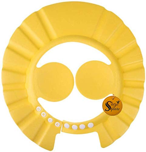 Sage Square Adjustable Baby Shower Cap with Ear Protection - Soft & Safe Bathing Hat for Infants & Toddlers (Yellow, Pack of 2) - Perfect for Sensitive Ears During Hair Wash & Bath Time