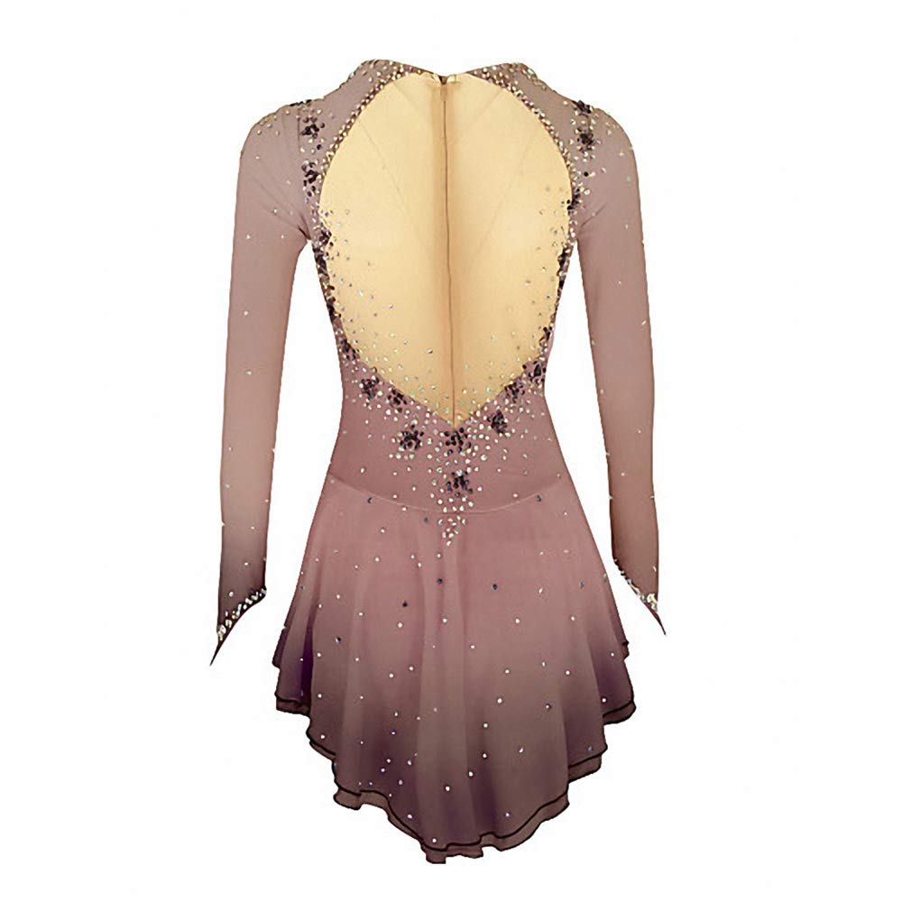 Purple & Yellow Halo Dye Spandex Ice Skating Dress with Handmade Crystals - Long Sleeve Figure Skating Costume for Competitions & Performances