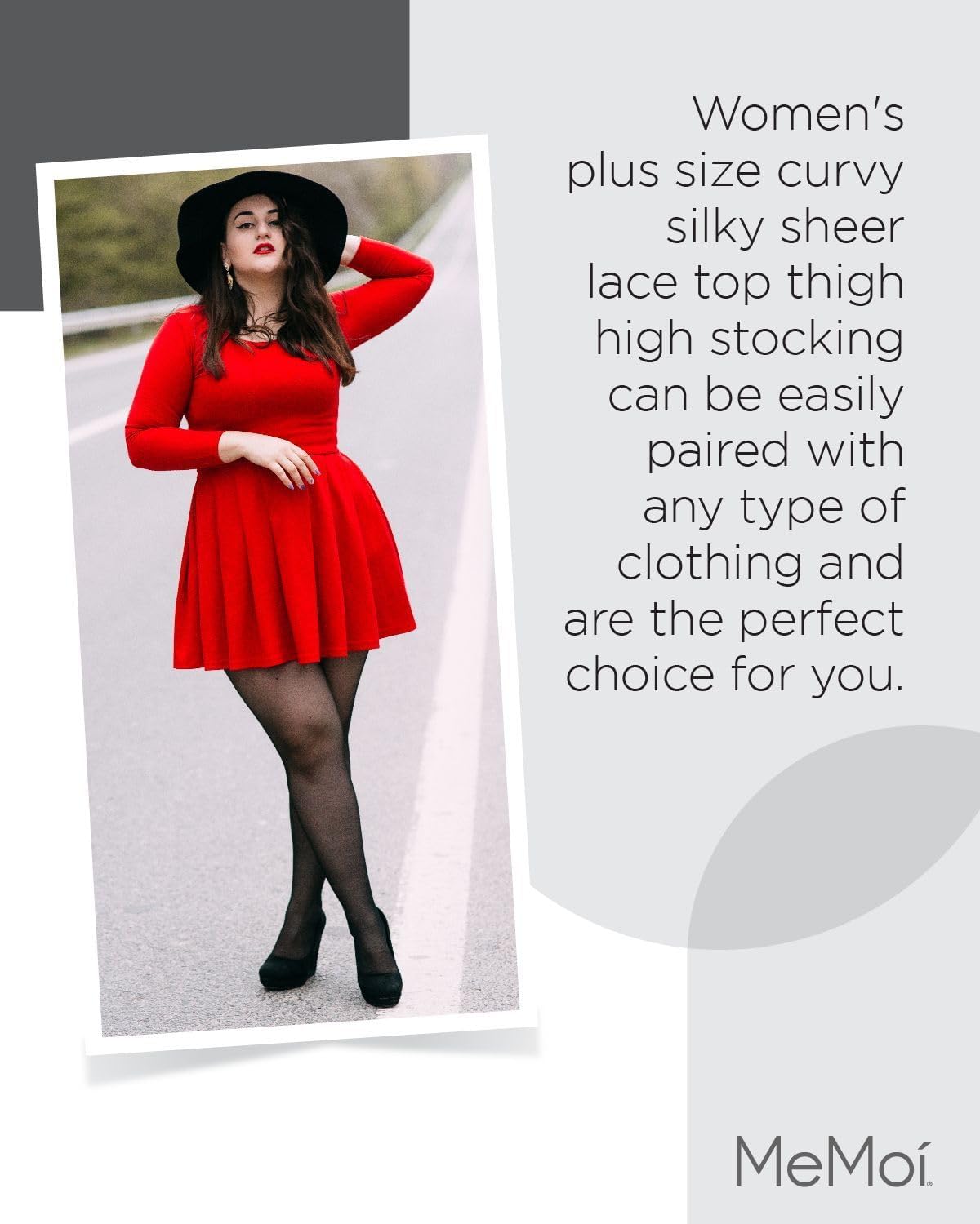 MeMoi Plus Size Thigh High Stockings for Women - Silky Lace Thigh Highs in Sizes 1X-7X - Comfortable & Sexy Stockings for Curvy Figures - Perfect for Date Night, Parties, and Special Occasions