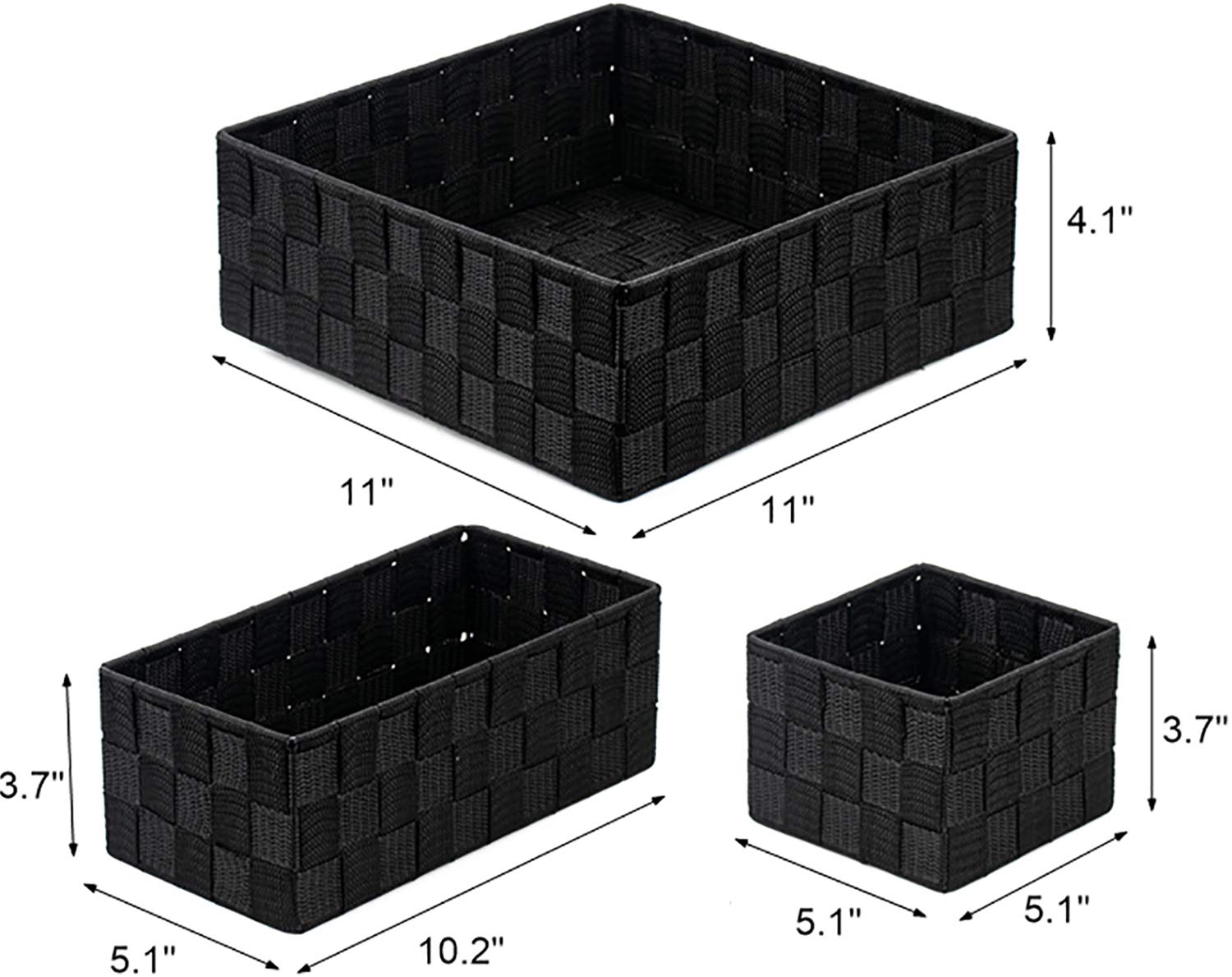 Nicunom 4-Pack Woven Storage Baskets - Foldable Fabric Cube Bins for Closet, Dresser, Shelf & Office Organization - Black Storage Containers for Home, Bedroom & Office Use